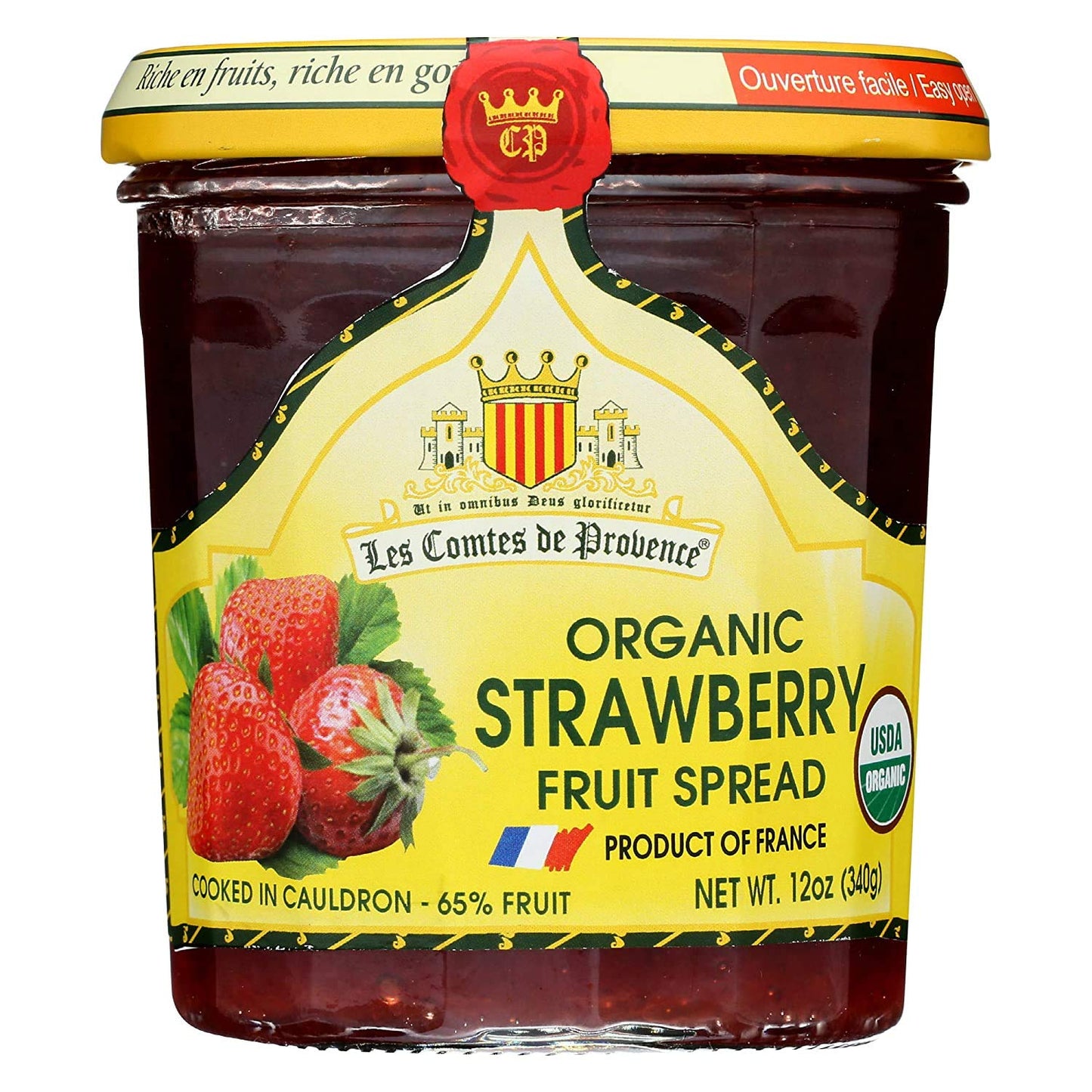 Strawberry Jam Spread USDA Organic Preserve - 12 oz / 340 g - Made in France Traditional Jam Non GMO Gluten Free