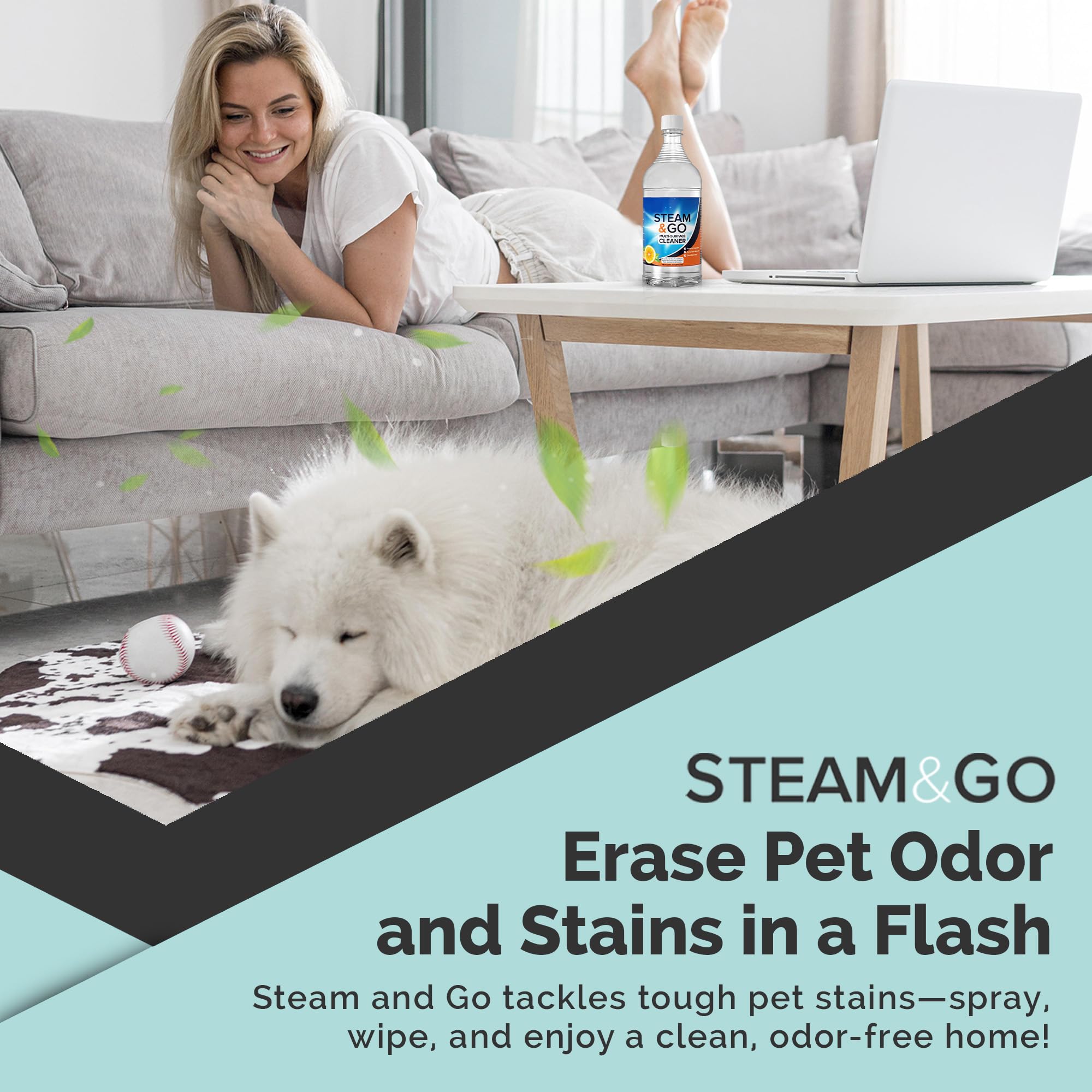 Steam & Go Multi-Purpose Cleaner Spray with Oxy Power for Multi-Surfaces - Removes Stains, Eliminates Odors, & Degreases - Orange Scent, 32 oz