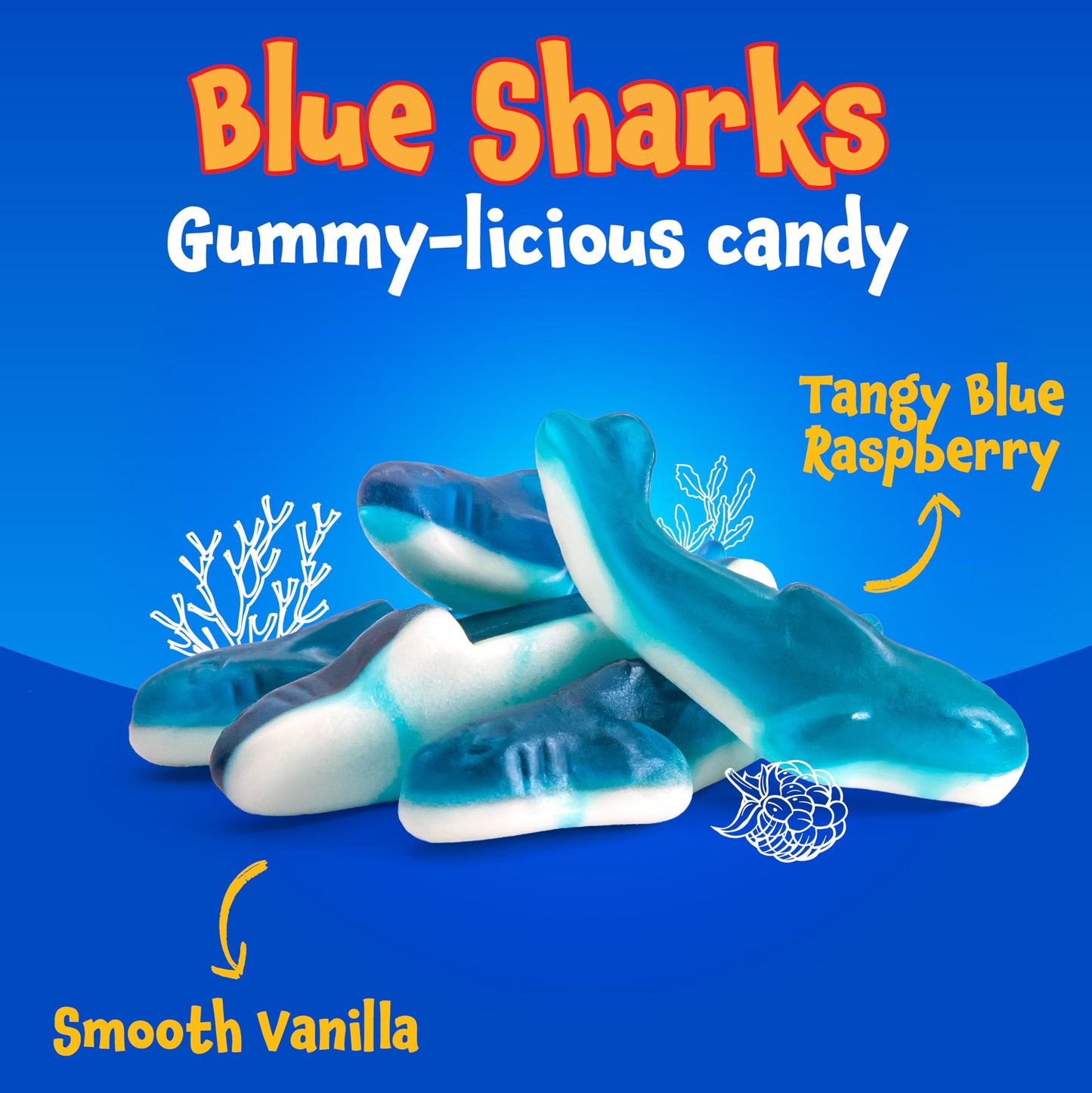 Gummy Sharks, Peach Rings - 2 Packs (22 Oz Total) - Gummy Candy for Snacking, Sharing, Gift Baskets & Dessert Decorating - Chewy Candy with Blue