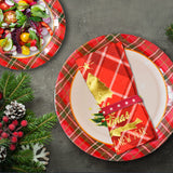 Gatherfun Christmas Party Supplies Christmas Tree Red Plaid Disposable Paper Dinner Plates Dessert Plates and Napkins for Party, Serve 20
