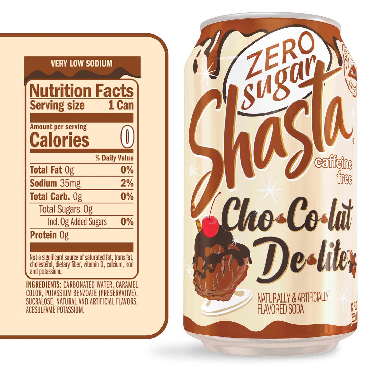 Shasta Zero Sugar Chocolat Delite | 12-Pack of 12oz Cans | Sugar Free Chocolate Soda | Unique & Guilt Free | Caffeine Free