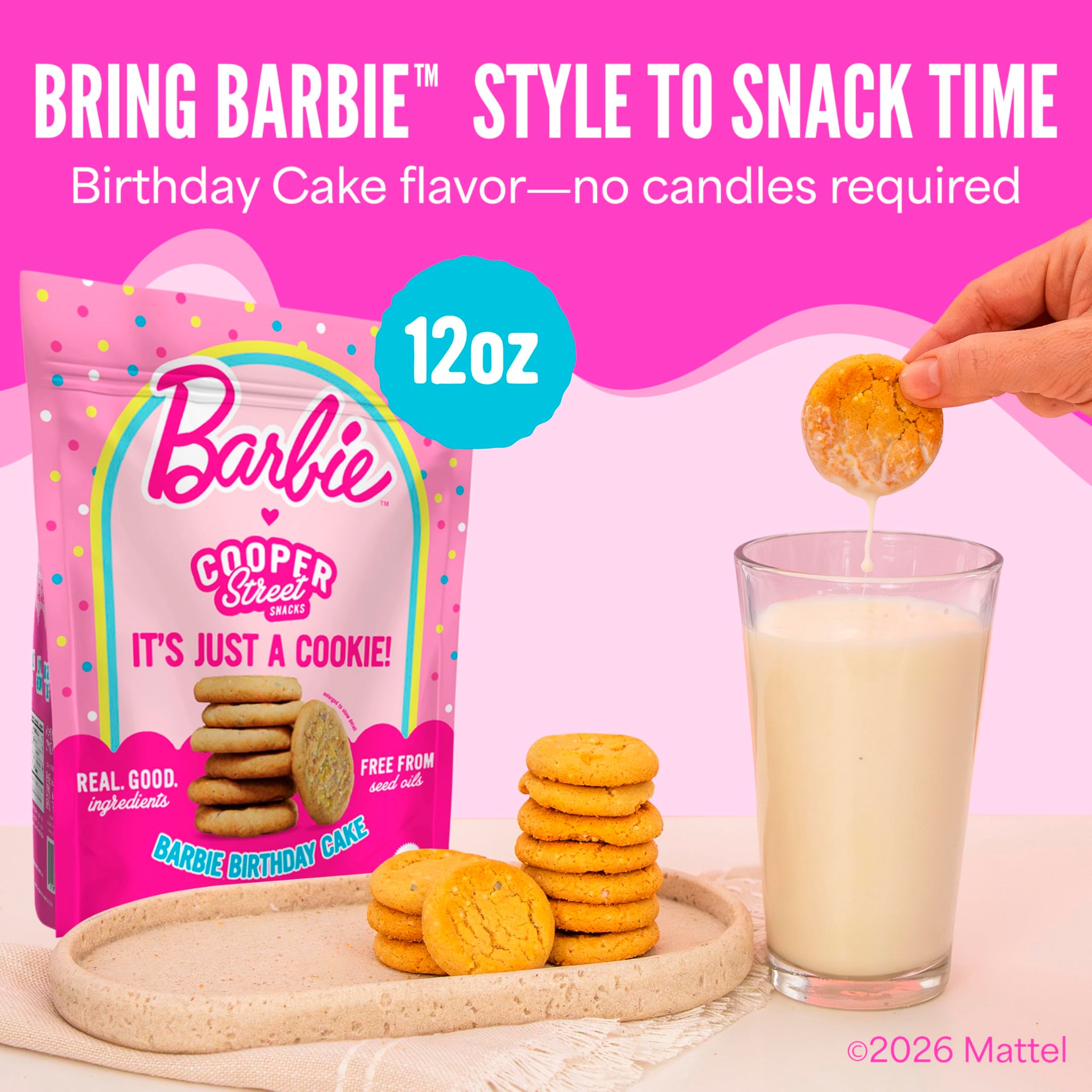 Cooper Street Snacks Barbie™ Birthday Cake Cookies - Made with Real Butter & Avocado Oil, Nut, Soy & Seed Oil Free, Thin & Crispy Party or Everyday