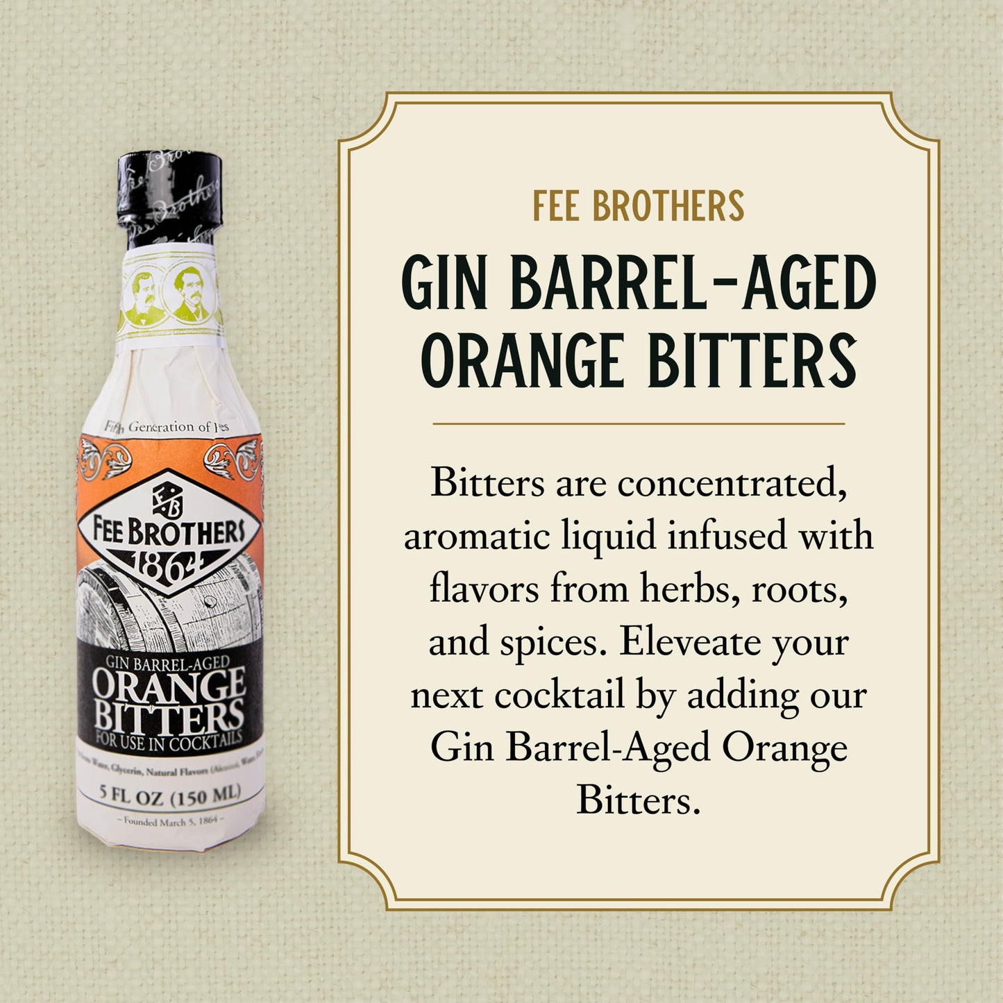 Fee Brothers Gin Barrel-Aged Orange Cocktail Bitters - Aromatic Cocktail Mixer & Concentrated Flavoring, Gluten Free, Vegan-Friendly, 5 fl oz