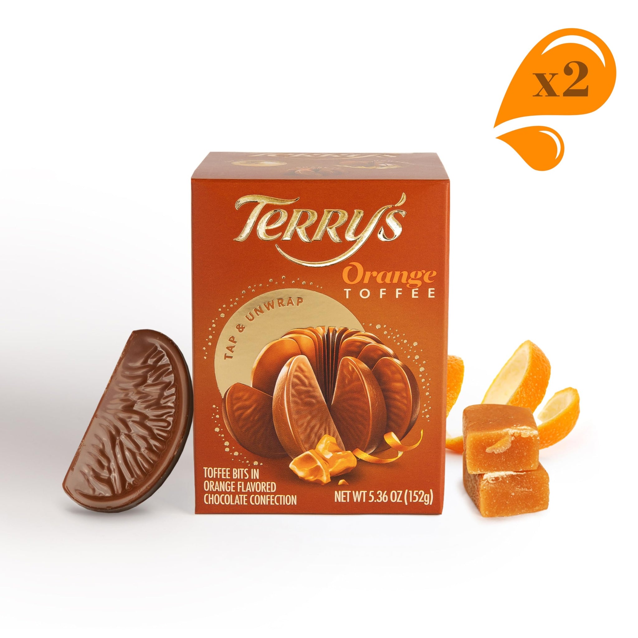 Terry's 2 Pack Toffee Milk Chocolate Orange Balls - Unwrap, Tap, and Share It, 5.11 oz per Ball (11.22 oz Total)
