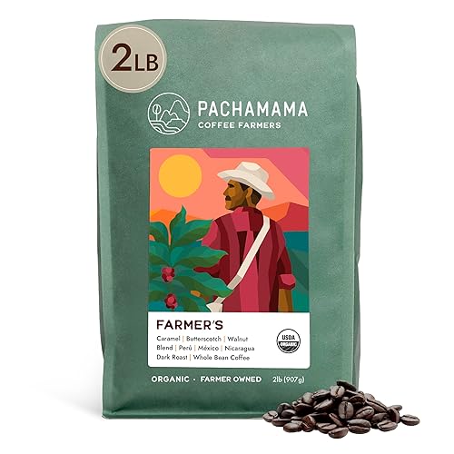 Pachamama Organic Coffee - Farmer's Blend Dark Roast Whole Bean Coffee - 2 lb - Farmer Owned & Regenerative