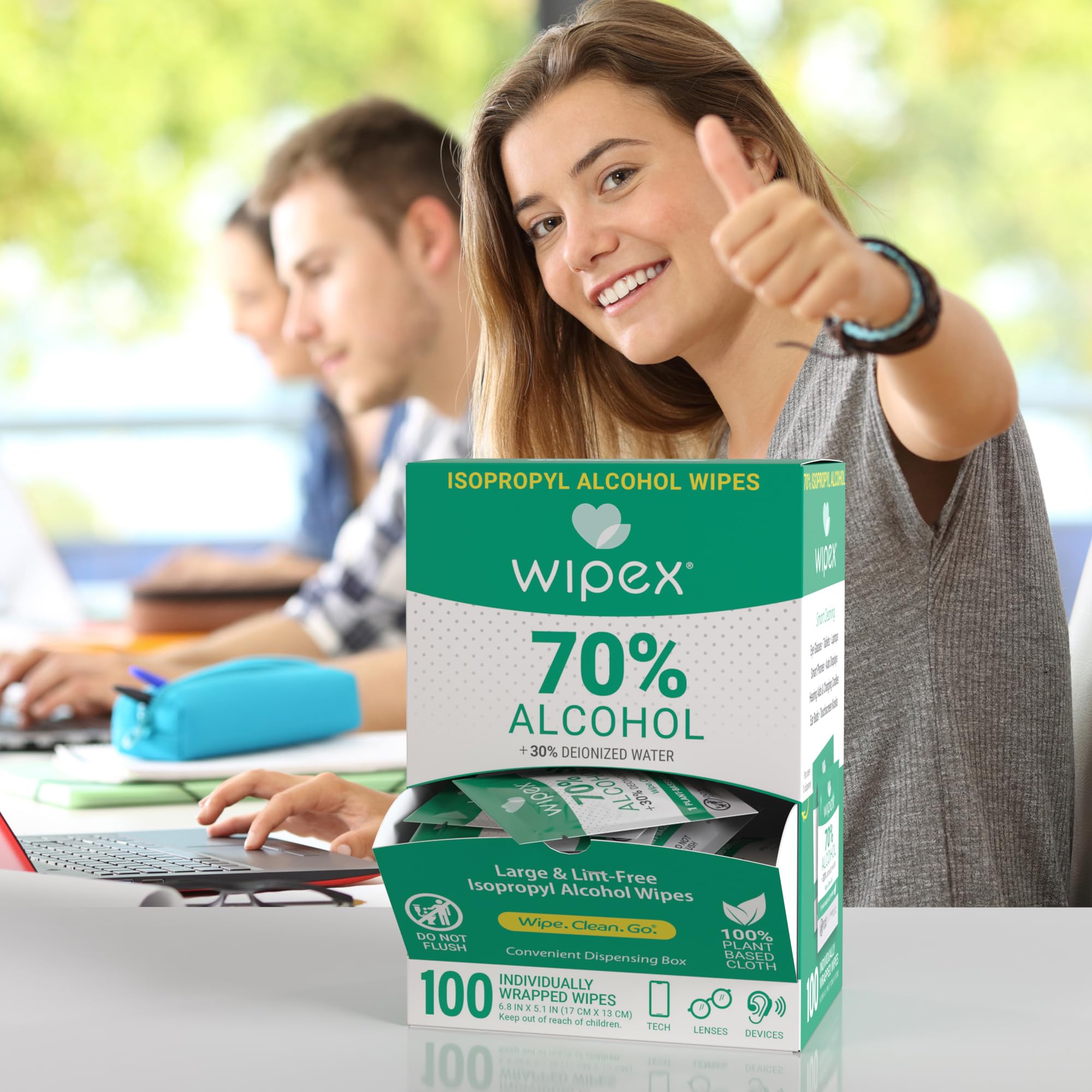 Wipex 70% Isopropyl Alcohol Wipes Individually Wrapped Sachets, Large Electronic wipes in Dispensing Box, Alcohol Prep Wipes, Screen Wipes & Tech