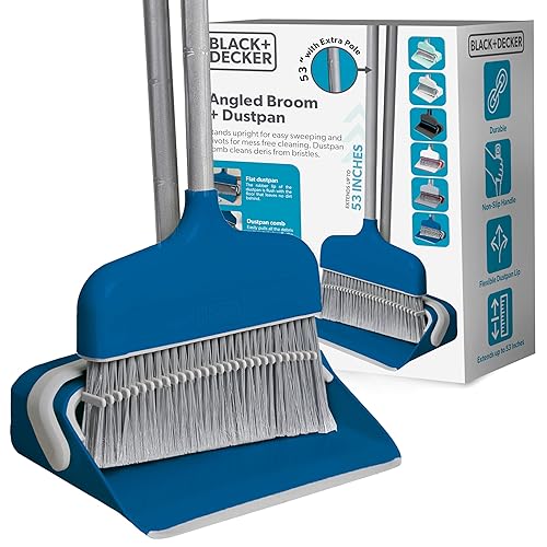 BLACK+DECKER Butler Broom & Dustpan Set - Stand-Up Design - Lightweight, Space-Saving Combo for Kitchen, Living Room, Bathroom, Lobby Floors - Home