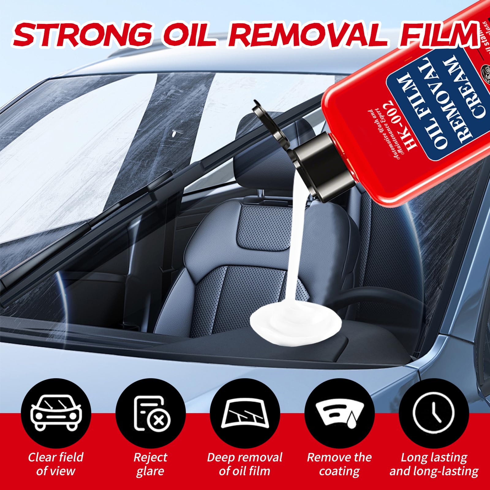Auto Glass Cleaner & Oil Film Remover - Removes Water Spots, Rain Marks, Anti-Fog Spray for Windshield, Windows, Mirrors. Streak-Free Kit with Sponge