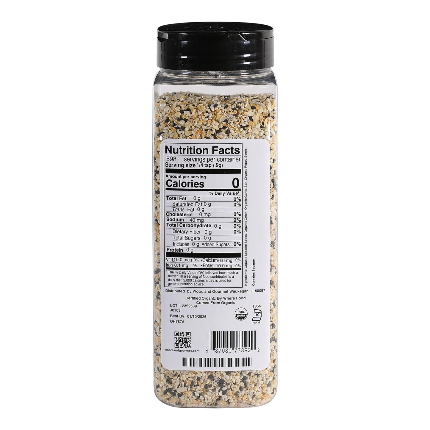 Organic Everything Bagel Seasoning, 19 oz - USDA Certified Organic Everything Seasoning Blend with Sesame, Poppy, Garlic & Onion, by Woodland Gourmet