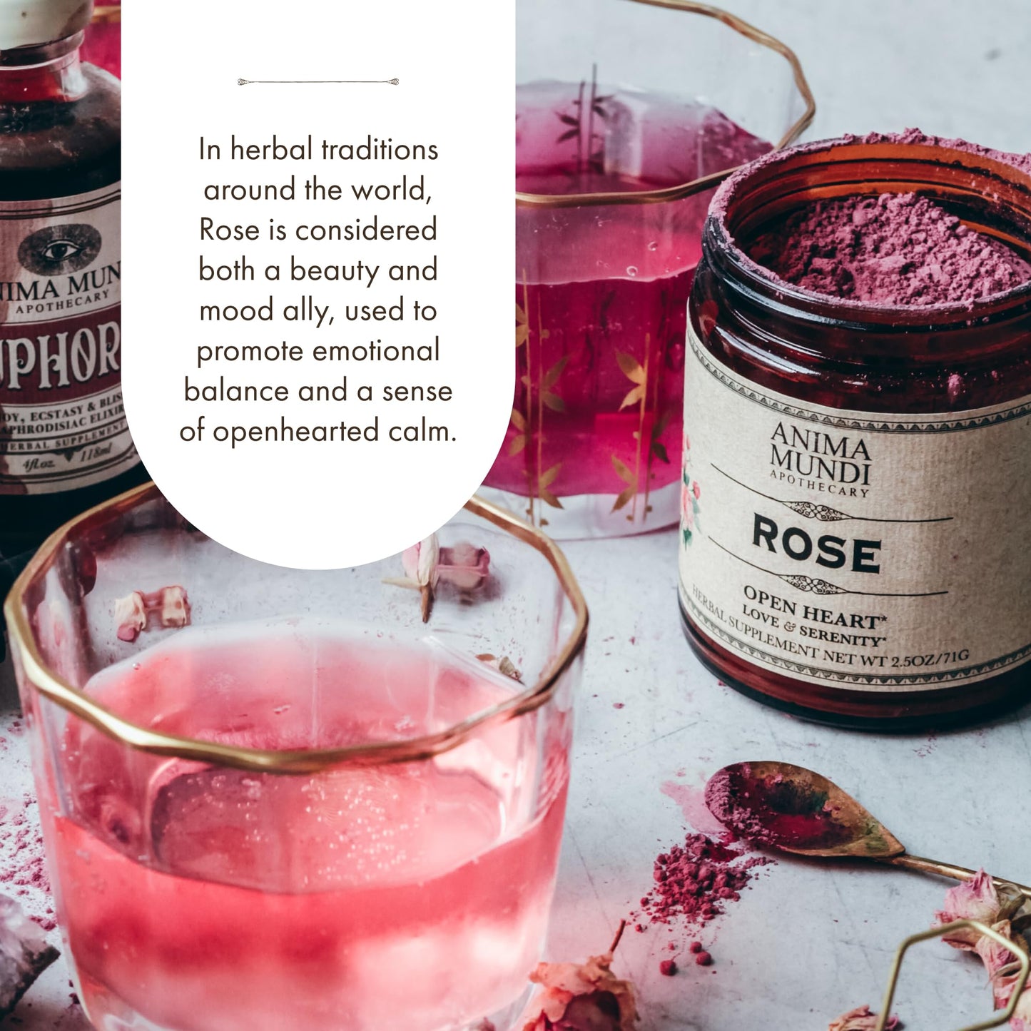 Anima Mundi Apothecary Love + Serenity Rose Petal Powder - with Edible Dried Rose Petals & Buds - for Heart Chakra - Fluffy, Aromatic Blend for Teas