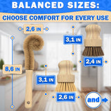 5 Pcs Bamboo Dish Brush Set - Bamboo Dish Scrubber with Soft & Stiff Non-Scratch Bristles, Ergonomic Handle, Replacement Head Included - Lightweight