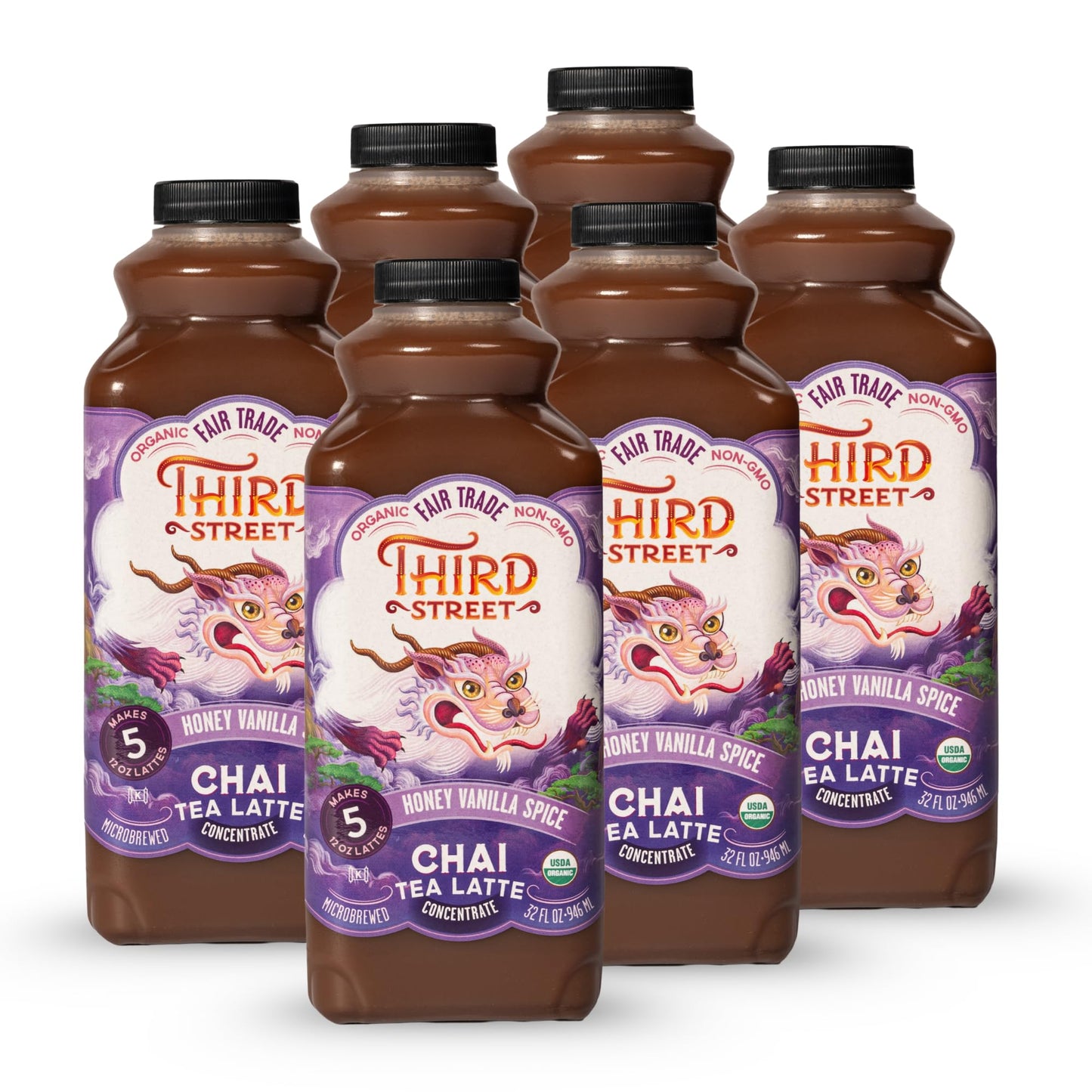 Third Street Inc Organic Honey Vanilla Spice Chai Concentrate 6-Pack, 32 Fl. Oz., Chai Tea Latte Concentrate, Sweet and Smooth Tea Blend, Beverage