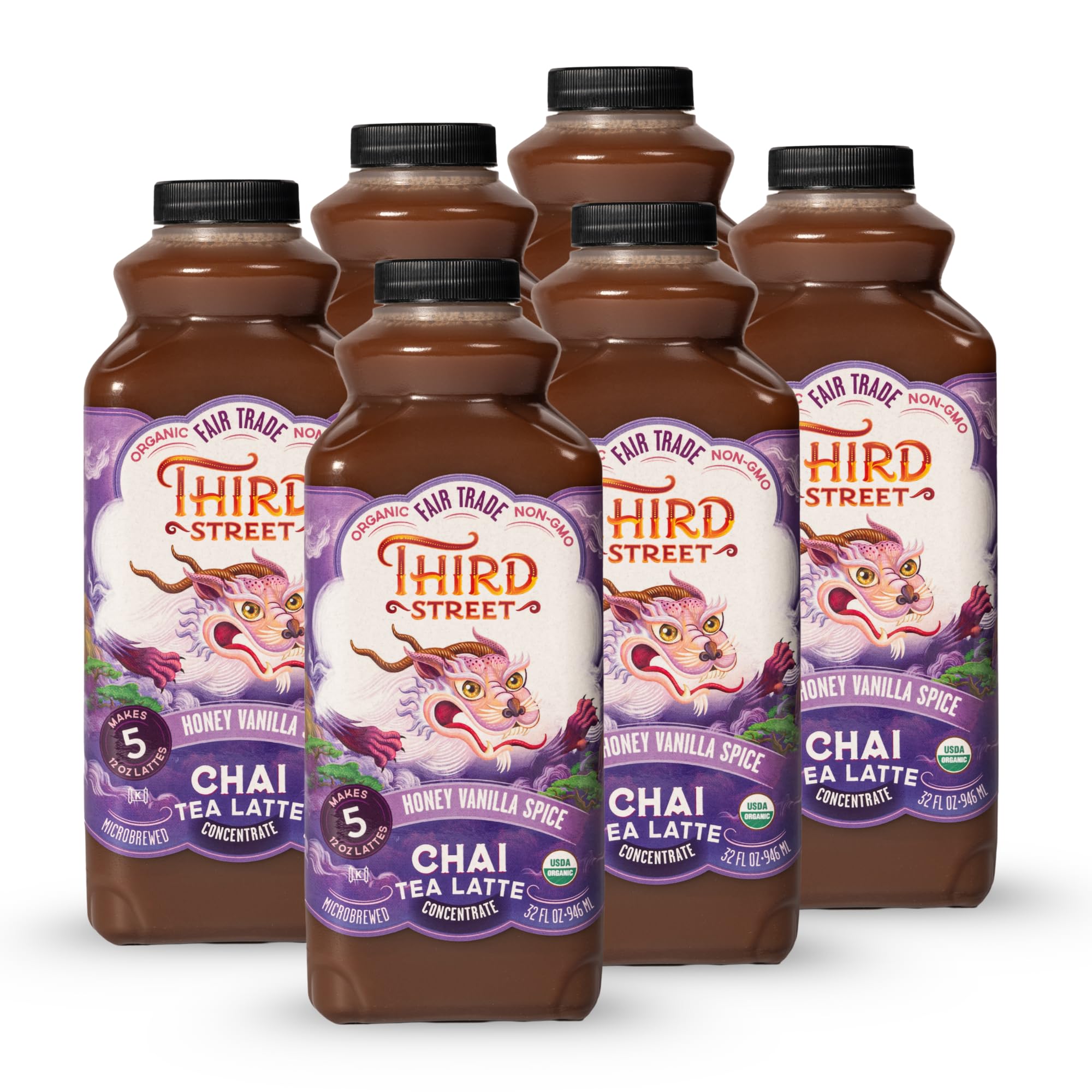 Third Street Inc Organic Honey Vanilla Spice Chai Concentrate 6-Pack, 32 Fl. Oz., Chai Tea Latte Concentrate, Sweet and Smooth Tea Blend, Beverage
