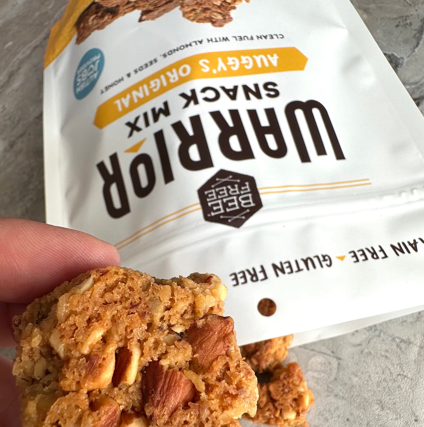 BeeFree Warrior Mix Gluten Free Granola - Chunky Granola Bites | Paleo, Low Carb, Grain Free, Preservative Free, Oat Free | Auggy’s Original Mix, 9