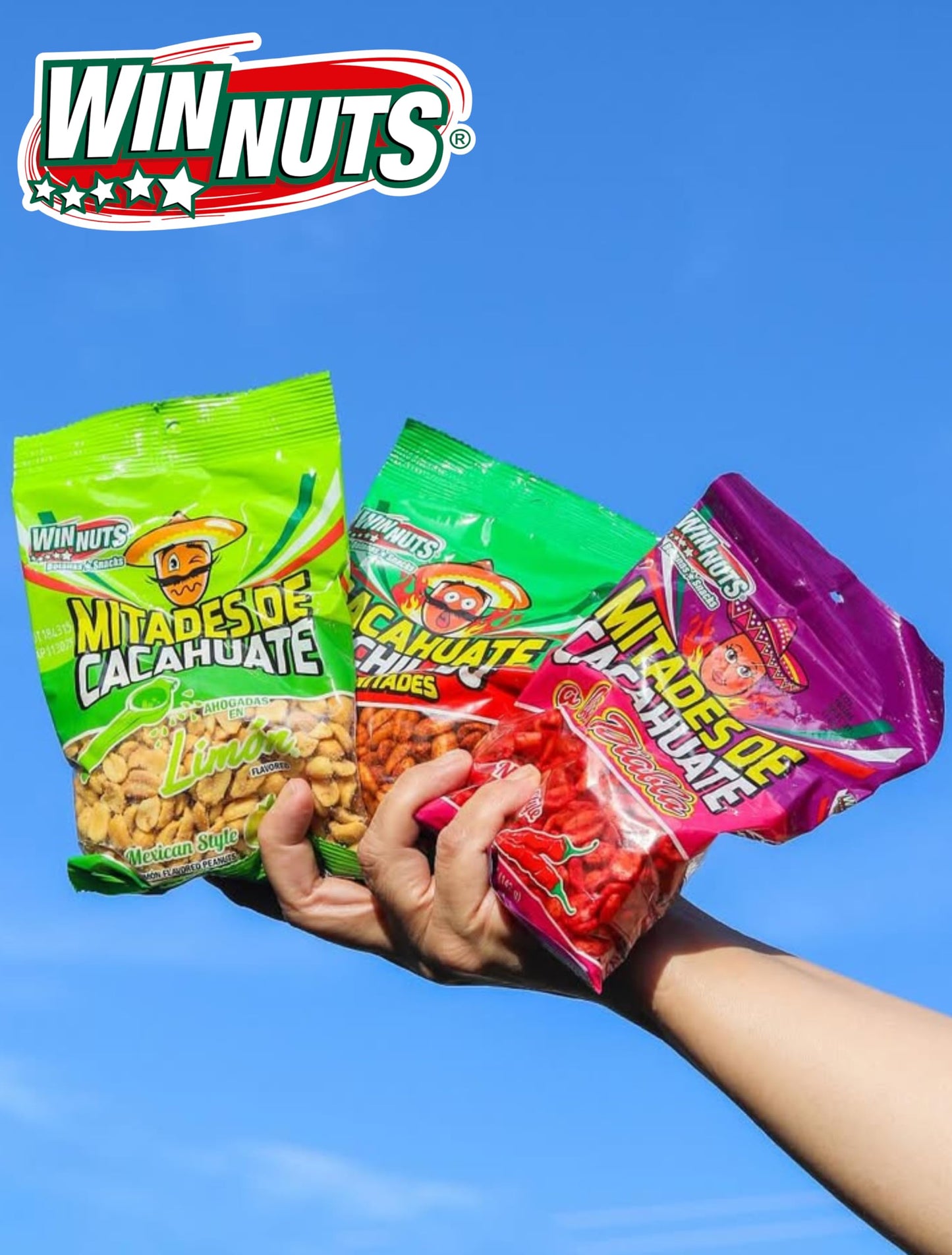 WINNUTS Lemon Peanuts Halves (5 Pack, 5.25 oz Each) | Mitades de Cacahuates con Limón, Authentic Mexican Botana Snack