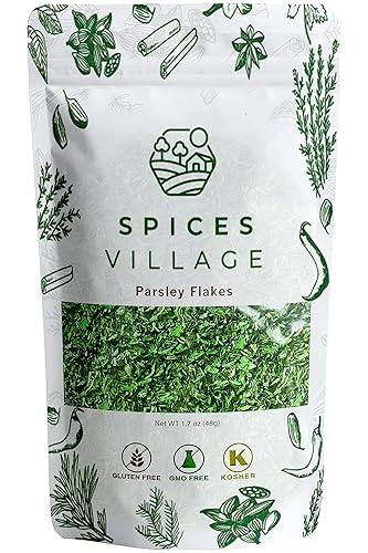 Spices Village Dried Parsley Flakes, Dry Parsley Seasonings, 1.7 Ounces, Kosher Certified, All Natural, Fresh, Gluten Free, Non GMO, Resealable Bulk