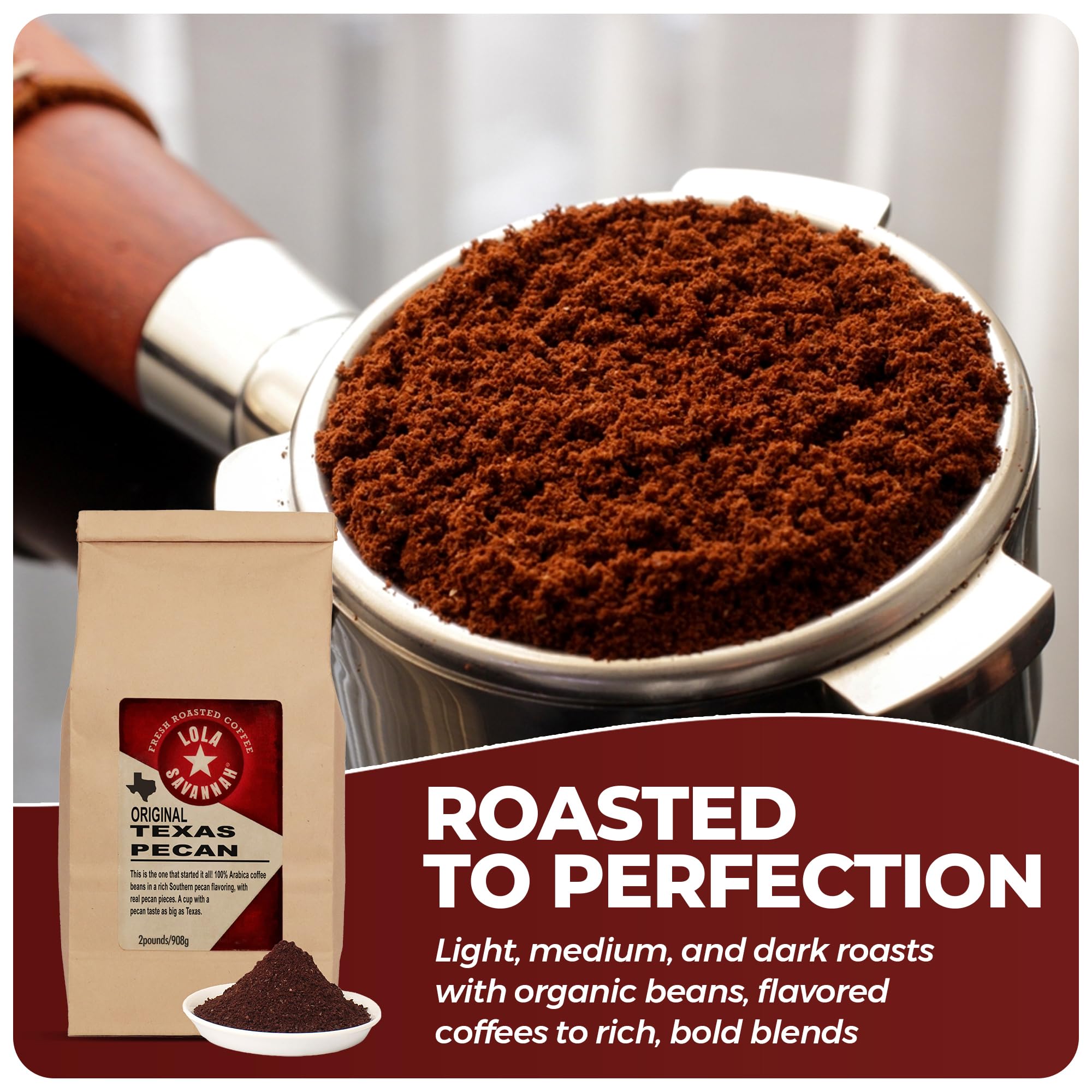 Lola Savannah Texas Pecan Ground Caffeinated Coffee, 1lb