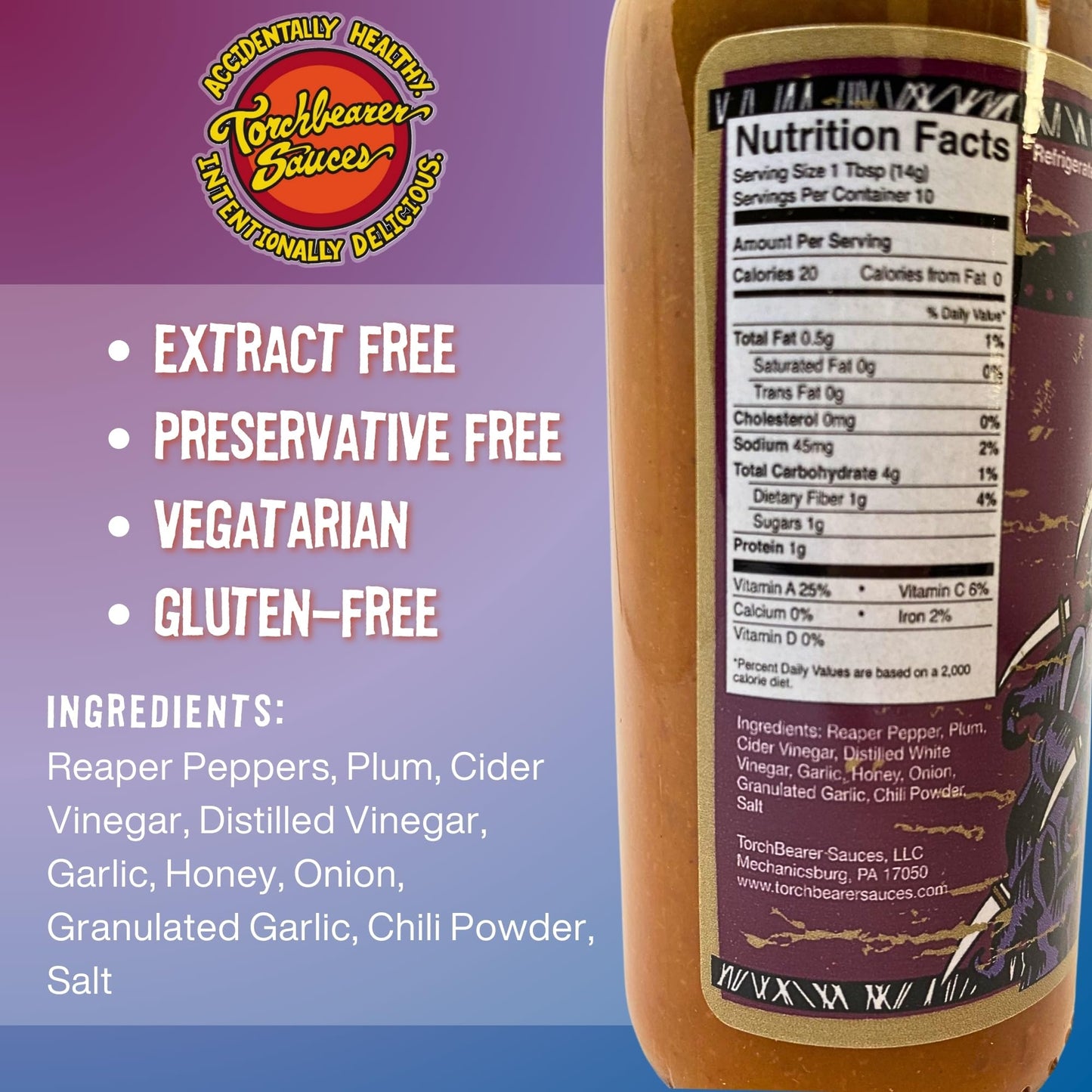 Torchbearer Sauces Plum Reaper 5 oz Super Hot Sauce - Heat Level 8 - All Natural Hot Sauce, Vegan, Extract-Free