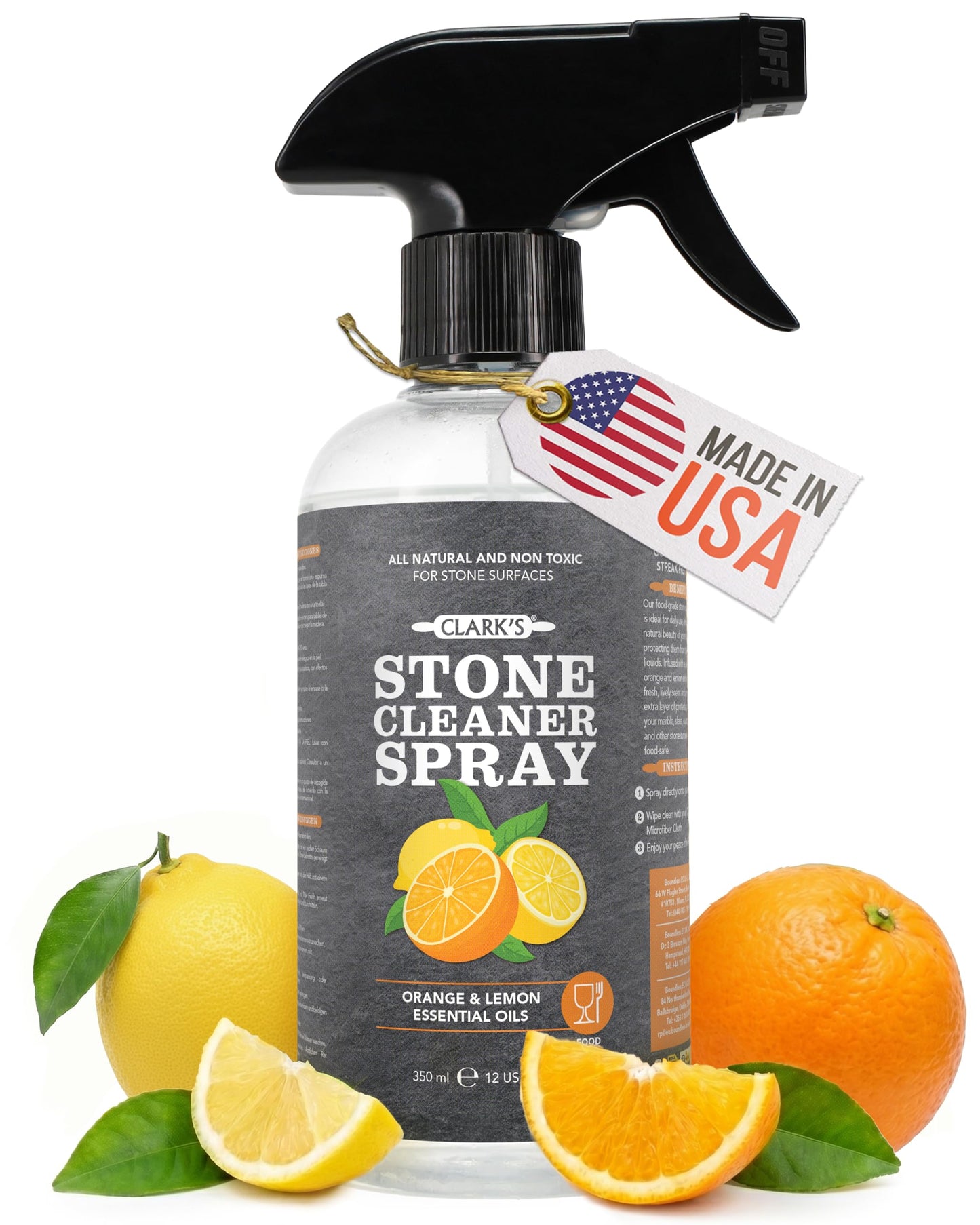 CLARK'S Stone & Quartz Cleaner Countertop with Microfiber Cloth, Citrus Scent - Granite Countertop Cleaner and Polish for Marble Cleaning - Clean