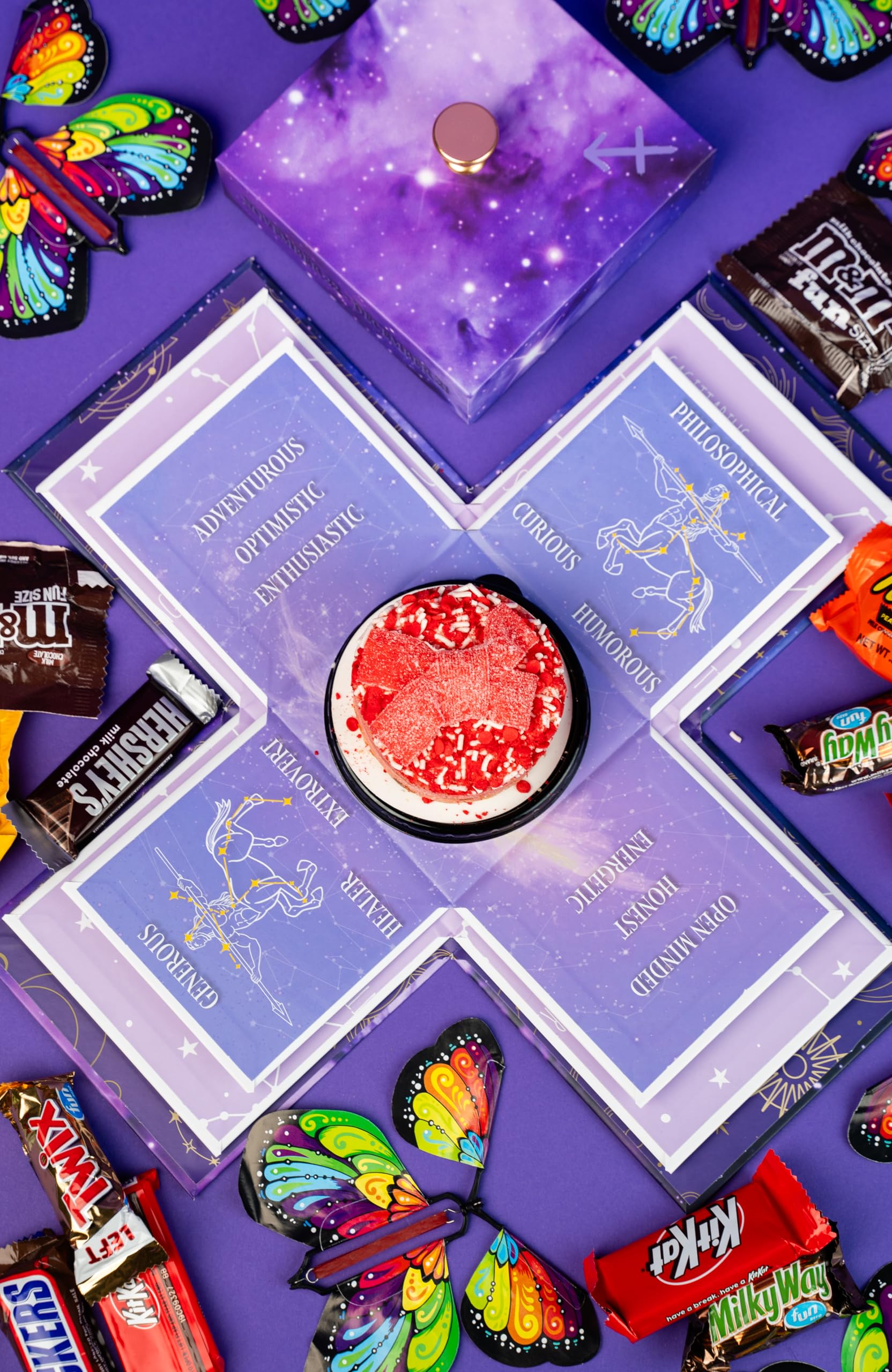 Astrology Sagittarius - No Setup Required Flying Butterfly Surprise Explosion Gift Box by Send A Cake - Delicious 3" Mini Bundt Cakes - Birthday Gift