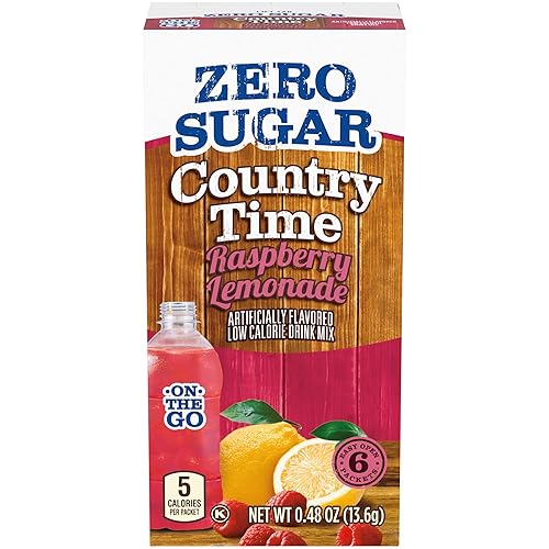 Country Time Zero Sugar Raspberry Lemonade Powdered Drink Mix, 6 ct On-the-Go Packets, 8 per Case