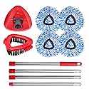 4 Packs Spin Mop Replacement Heads Compatible with Ocedar RinseClean 2-Tank System, 30-58" Mop Handle,Mop Scrub Brush and Base Combo Set,Mopping