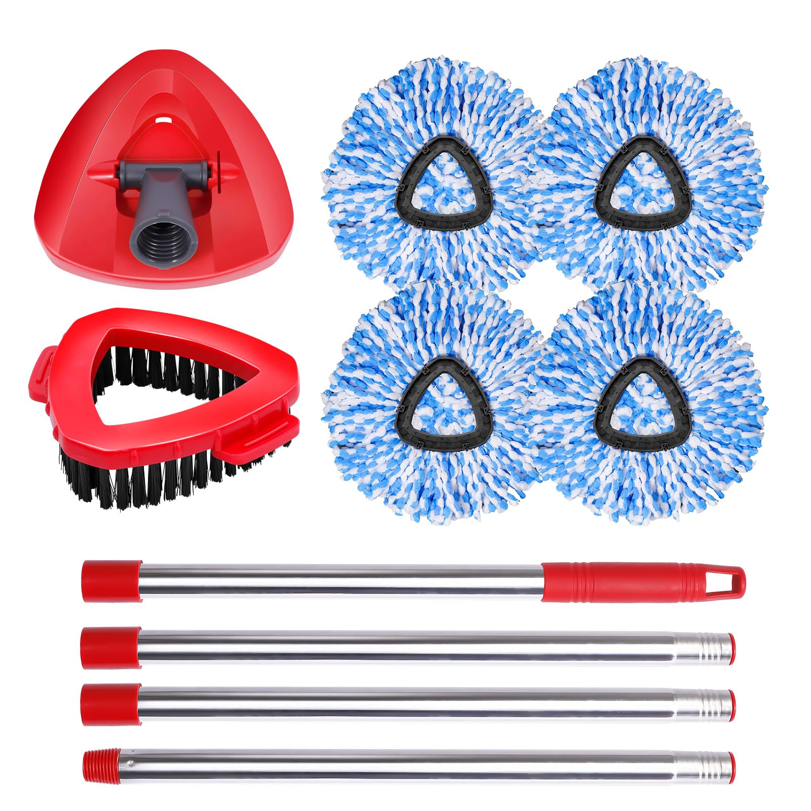 4 Packs Spin Mop Replacement Heads Compatible with Ocedar RinseClean 2-Tank System, 30-58" Mop Handle,Mop Scrub Brush and Base Combo Set,Mopping