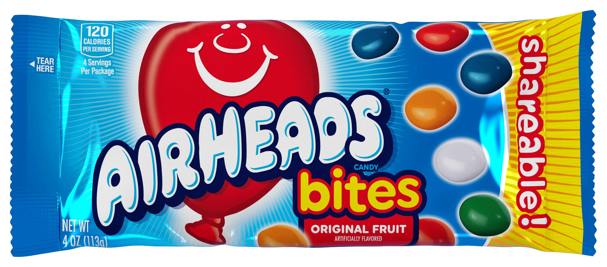 Airheads Candy, Bites, Assorted Fruit Flavors, Non-Melting, 4oz Packs, Box of 18 Packs