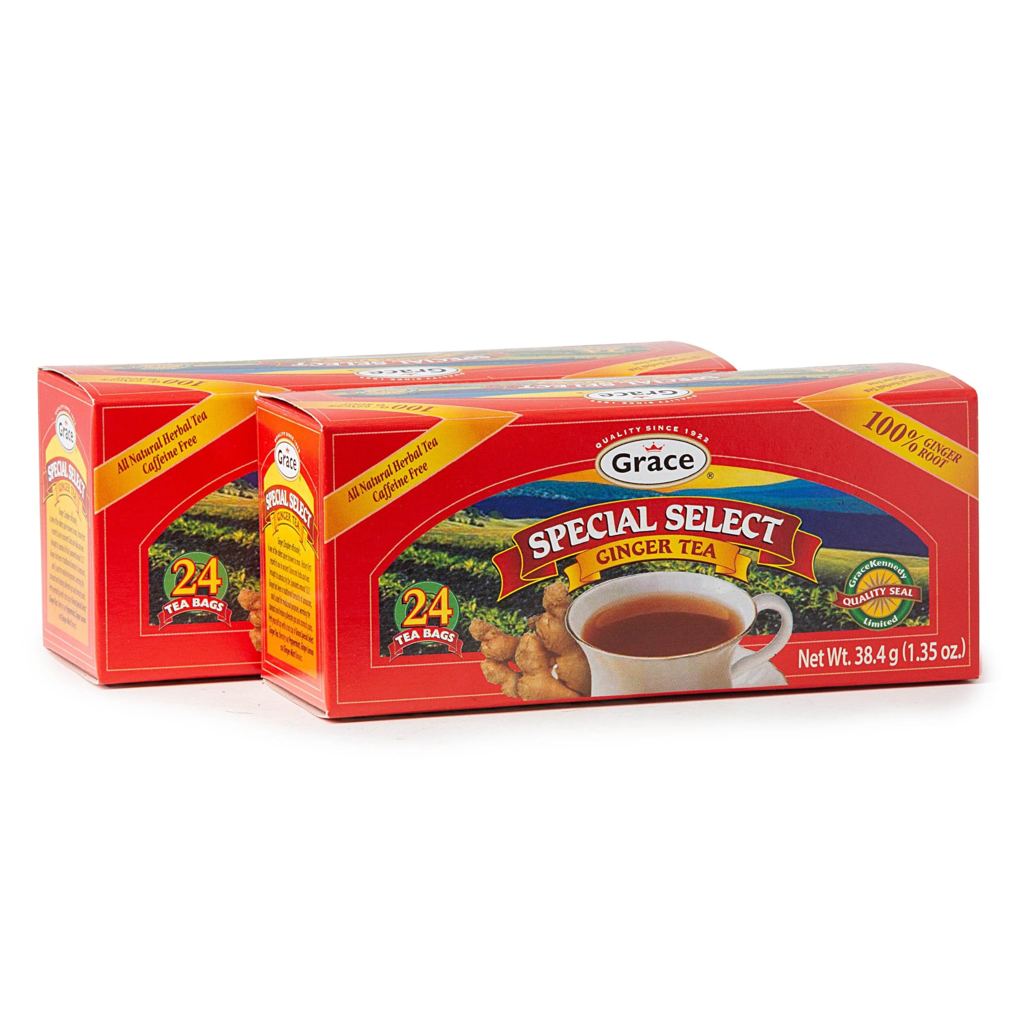 Grace Special Select Ginger Tea Bags 1.34oz 2 Pack - All Natural Herbal Tea & Caffeine Free - Pure Ginger Root Tea Bags - 48 Count