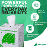 Fresh Towel Ultra Strong Center Pull Shop Towels - (1 Box of 300) Disposable Cleaning Towels - White, 9 x 12 inches - FT500