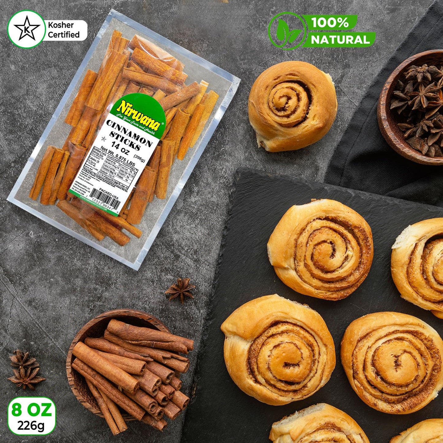 Premium Cinnamon Sticks | Cinnamon for Tea, Baking & Cooking | Perfect for Loose Leaf Tea, Seasoning, & Spice Blends (14 oz)