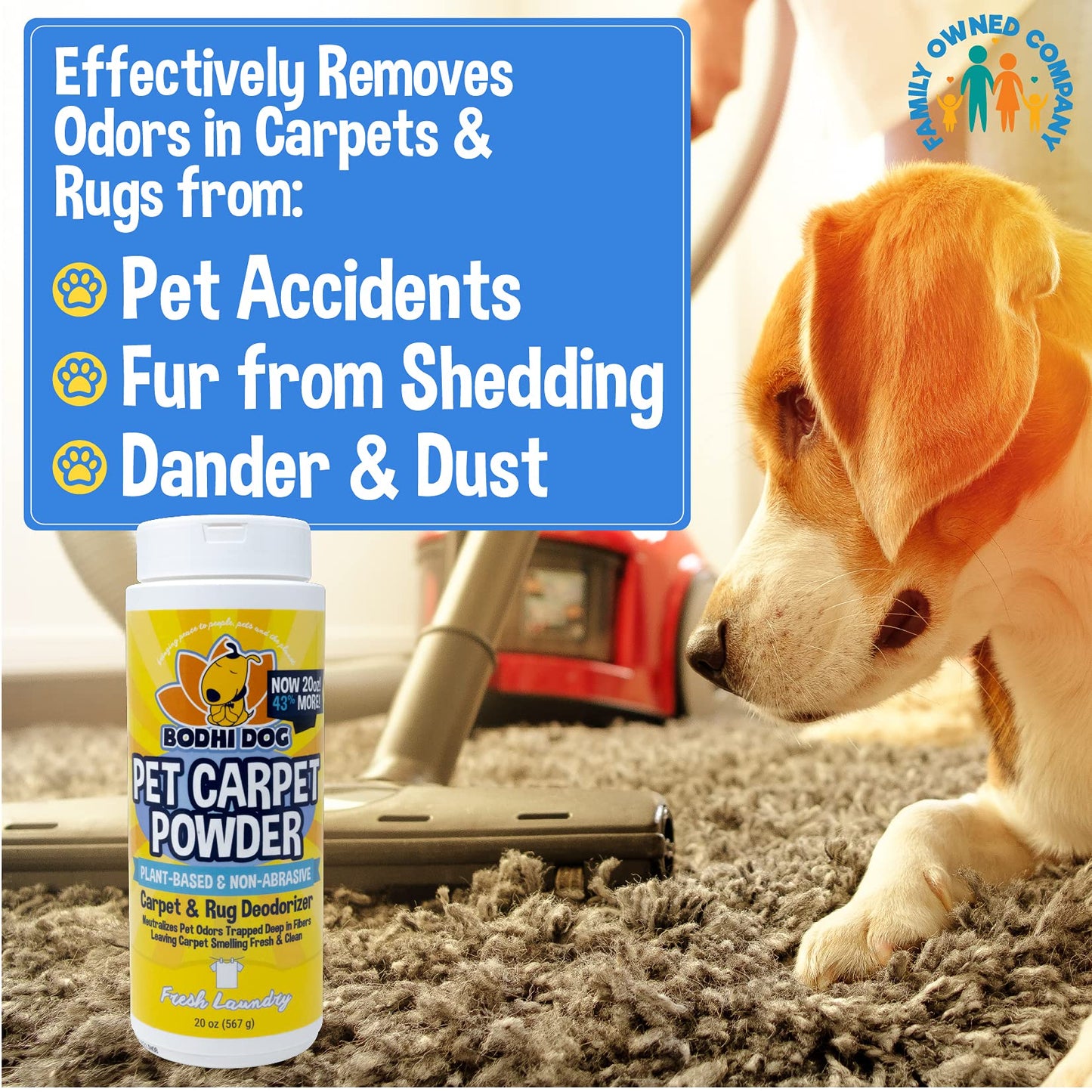 Bodhi Dog Natural Carpet Deodorizer Powder - Dry Pet Smell Eliminator & Urine Odor Remover - Loosens Fur & Dirt - Plant-Based Room Freshener