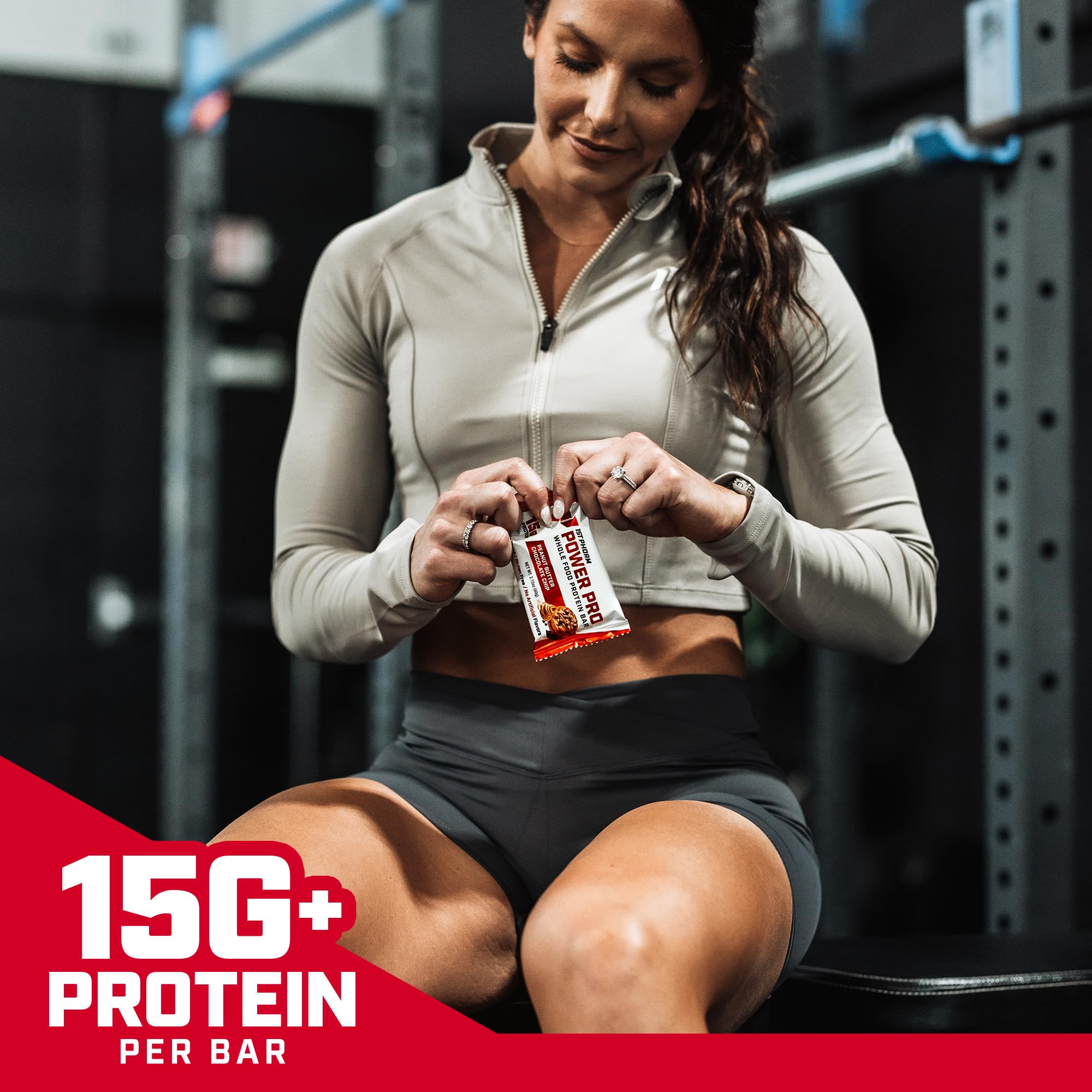 1st Phorm Power Pro Protein Bars, Peanut Butter Chocolate Chip Flavor, 15G Whole Food Protein, Gluten Free, Snack Bars for on the Go or Pantry Snacks