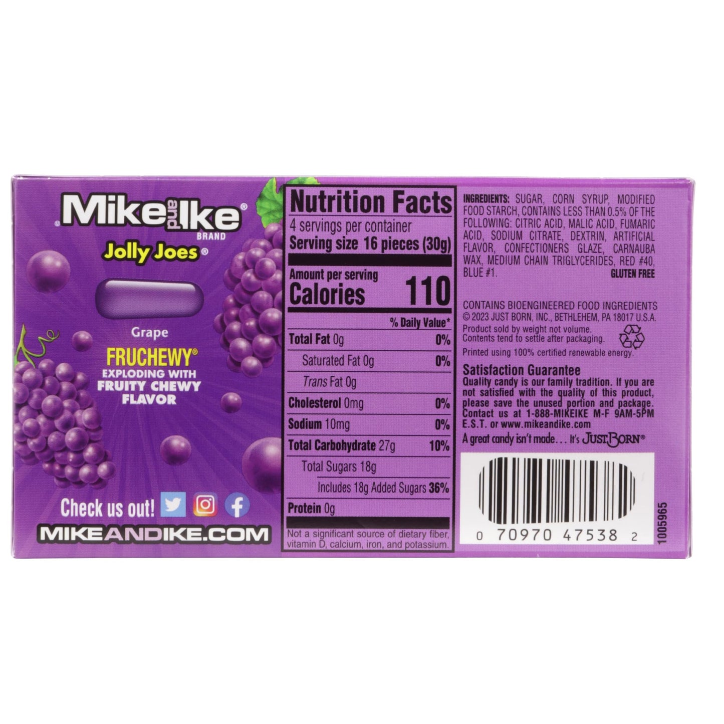 Mike and Ike Jolly Joes Theater Boxes, Chewy Grape Candy, Perfect Movie Night Snack, 4.25 Ounces (Pack of 3)
