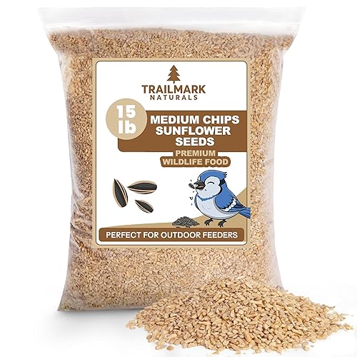 Trailmark Naturals 15 LB Medium Sunflower Chips, Shelled Seeds for Birds - Premium Wildlife & Bird Food - Grown in USA - Non-GMO - Medium Chip