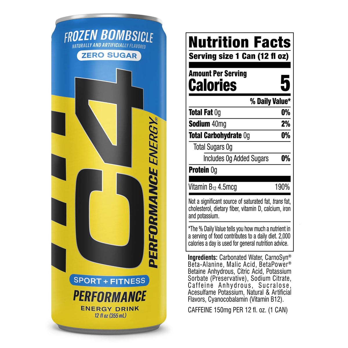 C4 Performance Energy Drink with Zero Sugar, Frozen Bombsicle, 4pk