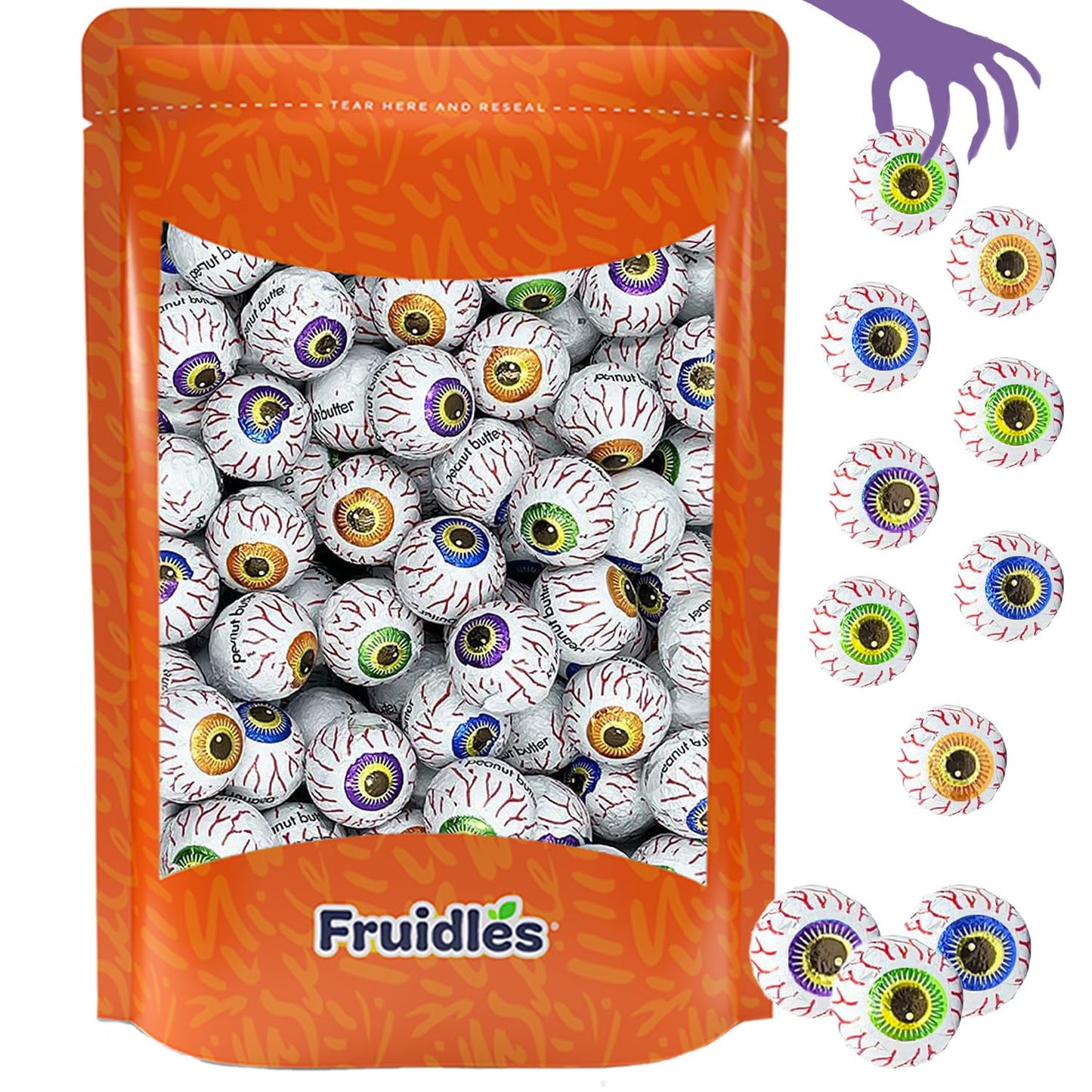 10 Pounds Halloween Milk Chocolate Peanut Butter Spooky Eye Balls, Trick-Or-Treat Party Bag Fillers, Individually Wrapped in Multi-color Eye Design
