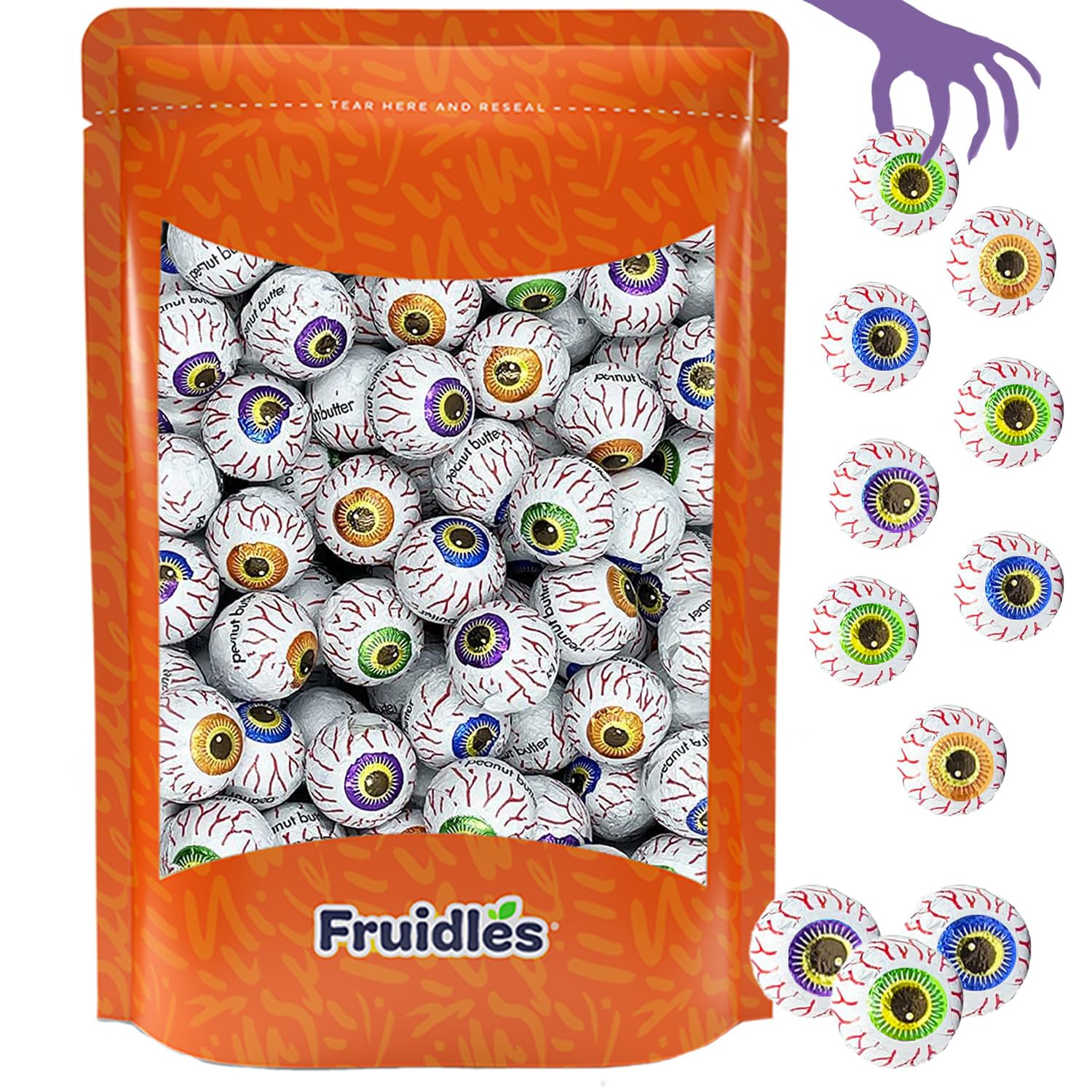 10 Pounds Halloween Milk Chocolate Peanut Butter Spooky Eye Balls, Trick-Or-Treat Party Bag Fillers, Individually Wrapped in Multi-color Eye Design