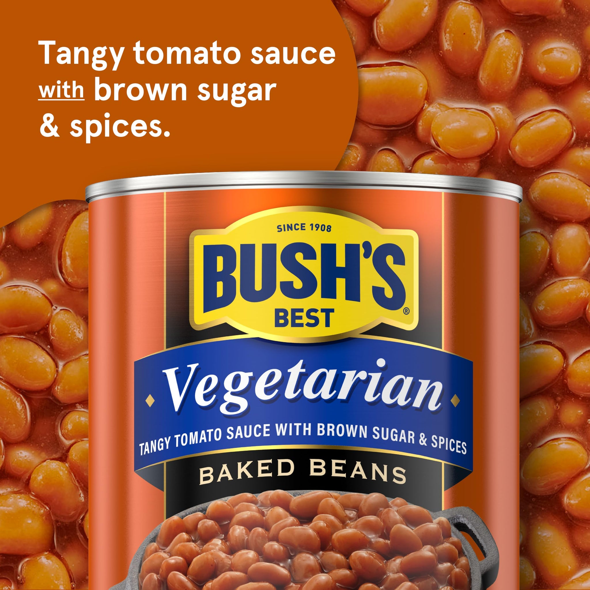 Bush's Best Canned Vegetarian Baked Beans, Source Of Plant Based Protein And Fiber, Low Fat, Gluten Free, 16 oz