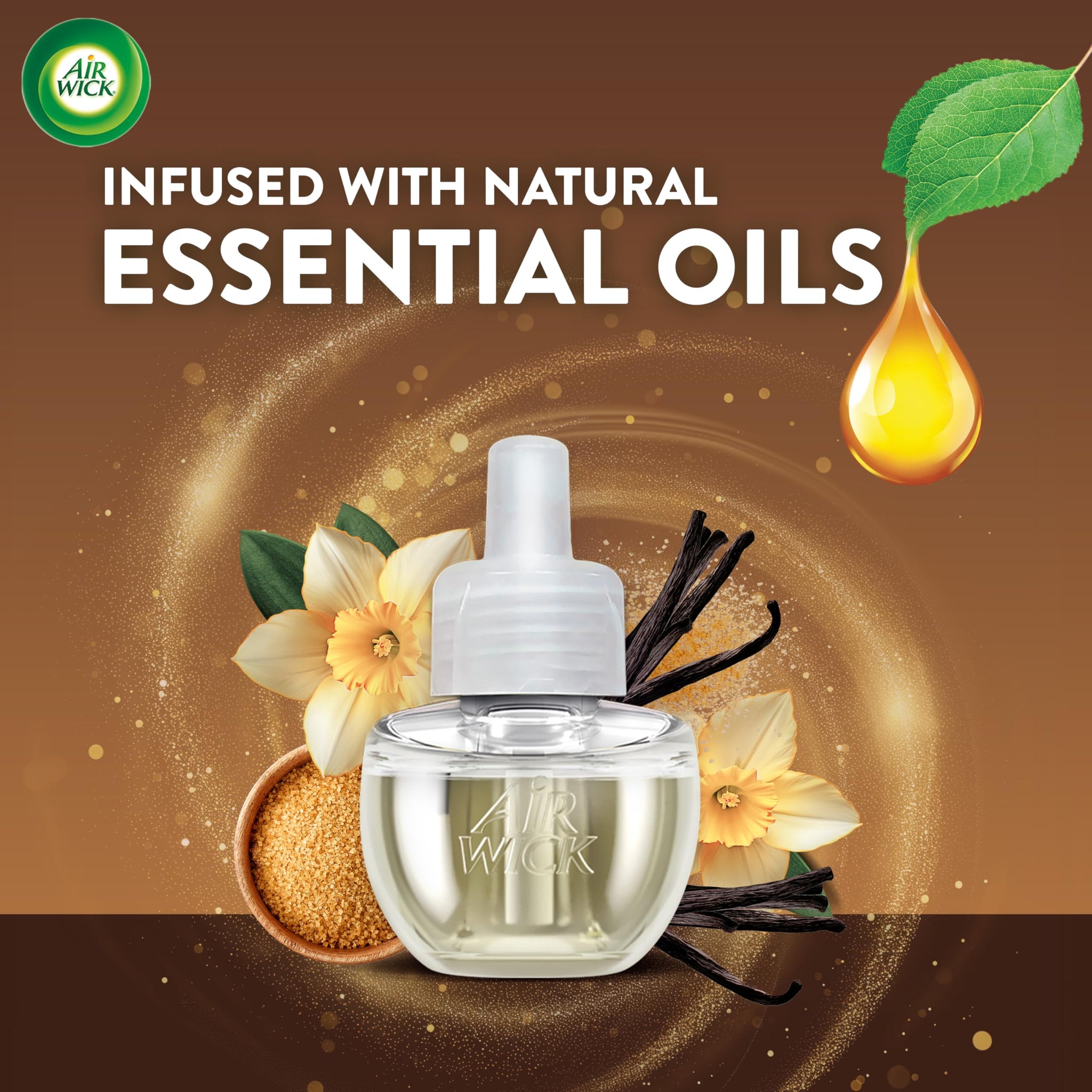 Air Wick Plug-In Scented Oil Refills, 6 Count, Brown Sugar and Vanilla, Air Freshener, Essential Oils