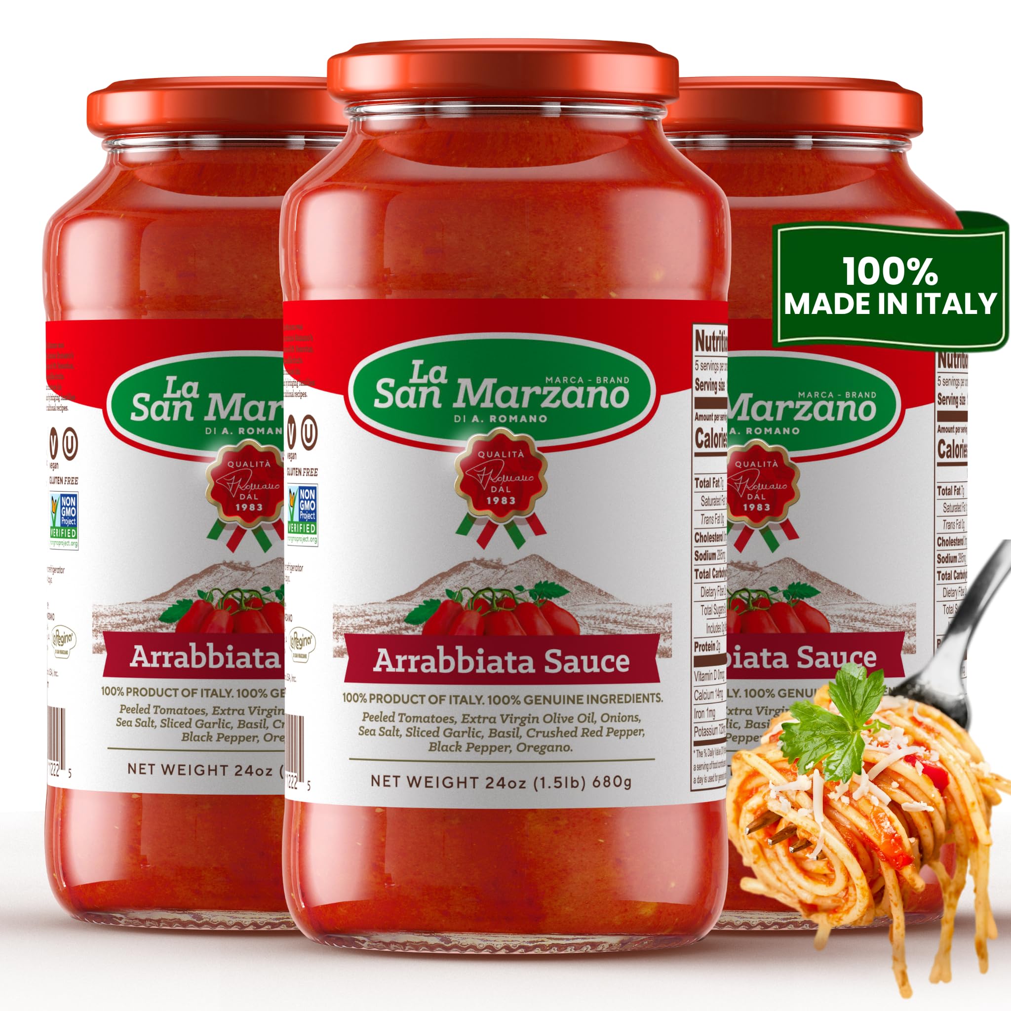 La San Marzano Arrabiata Sauce, 24 oz, Pasta Sauce Made in Italy, All Purpose Tomato Premium Quality, All Natural, Mediterranean Diet, Non GMO, Vegan