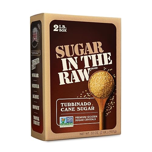 In The Raw Granulated Turbinado Cane Sugar, 2 lb Box, Pure, All-Natural Turbinado Sugar, Non-GMO Project Verified, Kosher, Vegan and Gluten Free