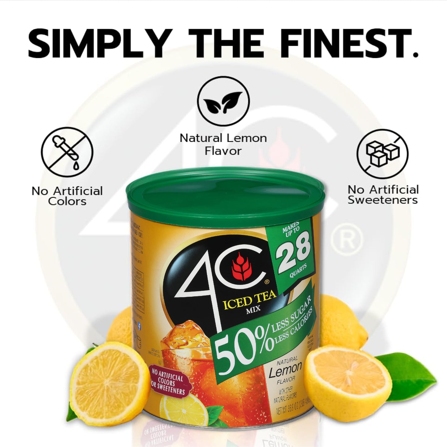 4C Reduced Sugar Powdered Drink Mix Canisters, Iced Tea, 28 Quarts, Family Sized Canister, Thirst Quenching & Refreshing Flavors (Lemon Iced Tea, 36.9