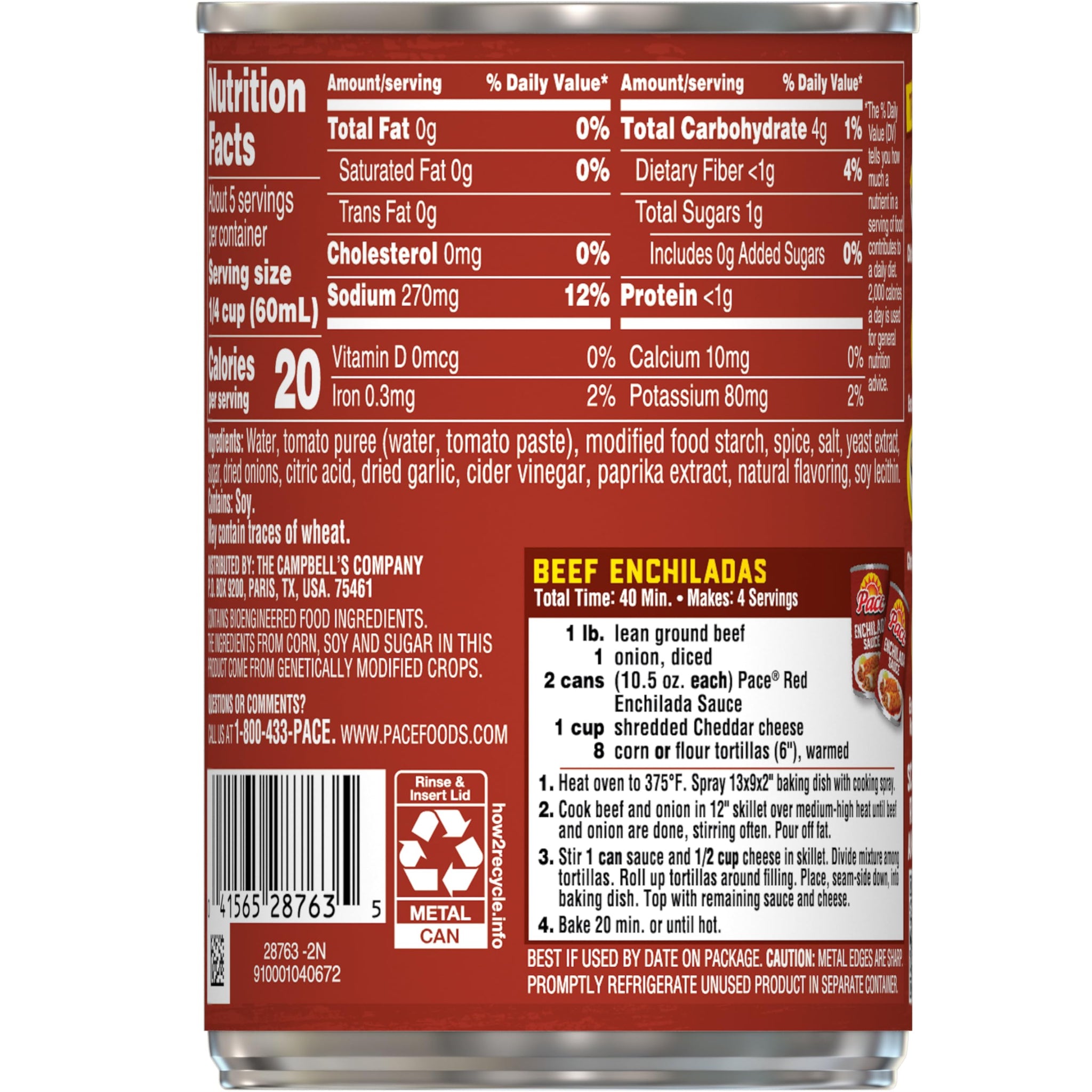 Pace Medium Red Enchilada Sauce, 10.5 oz Can