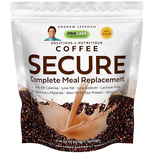 ANDREW LESSMAN Secure Soy Complete Meal Replacement - Coffee 100 Servings - Only 69 Calories, 7g Non-GMO Soy Protein, Vitamins and Minerals, Low-Fat