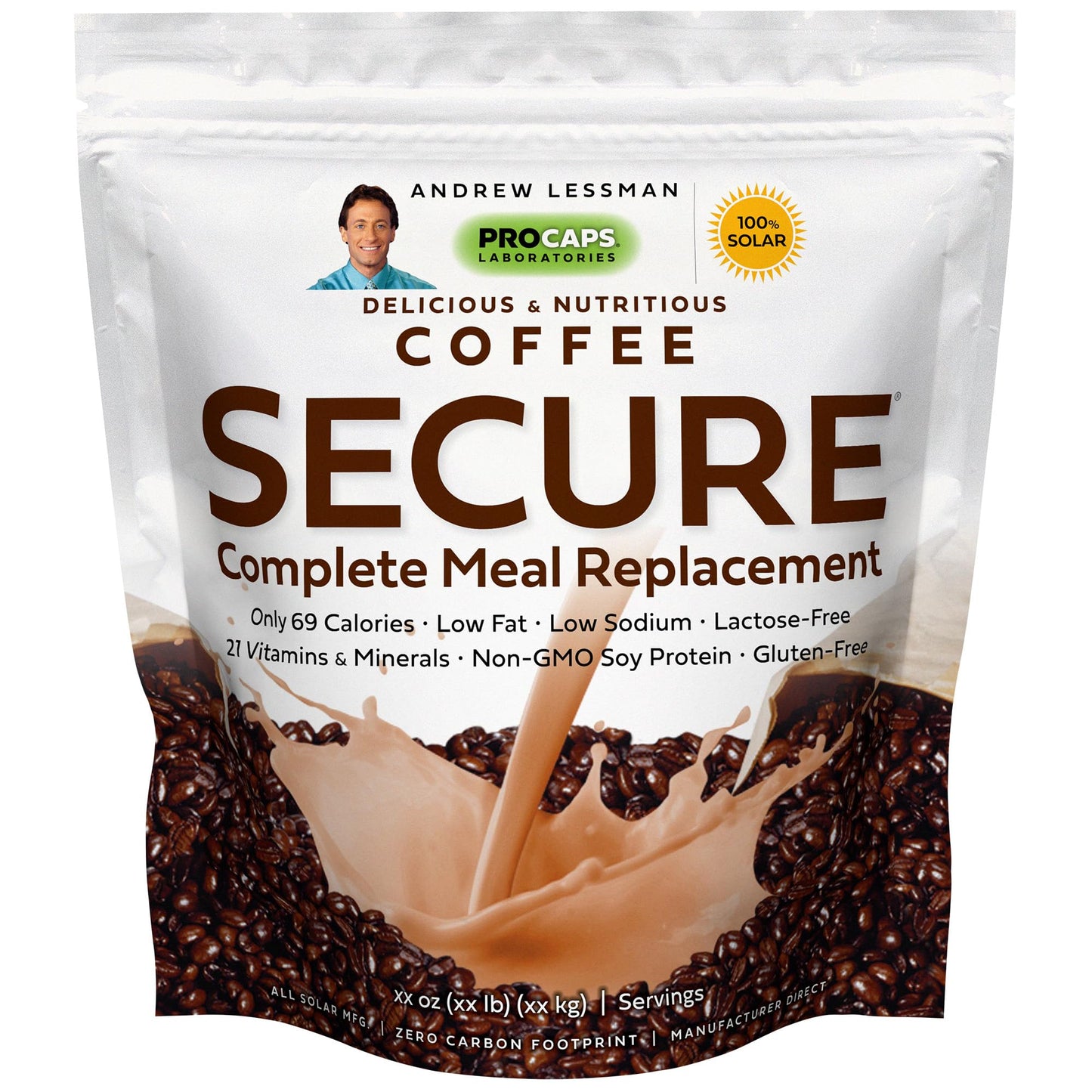 ANDREW LESSMAN Secure Soy Complete Meal Replacement - Coffee 100 Servings - Only 69 Calories, 7g Non-GMO Soy Protein, Vitamins and Minerals, Low-Fat