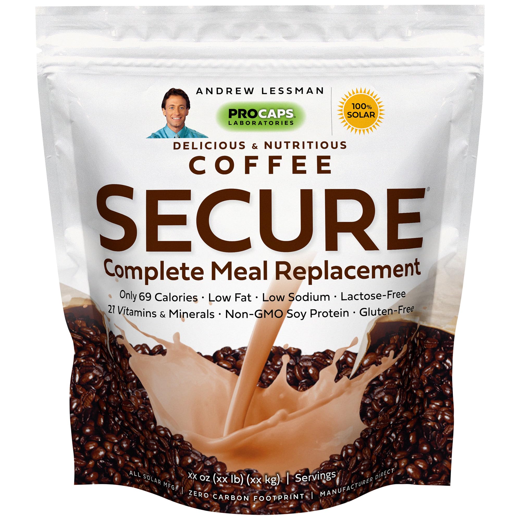 ANDREW LESSMAN Secure Soy Complete Meal Replacement - Coffee 100 Servings - Only 69 Calories, 7g Non-GMO Soy Protein, Vitamins and Minerals, Low-Fat