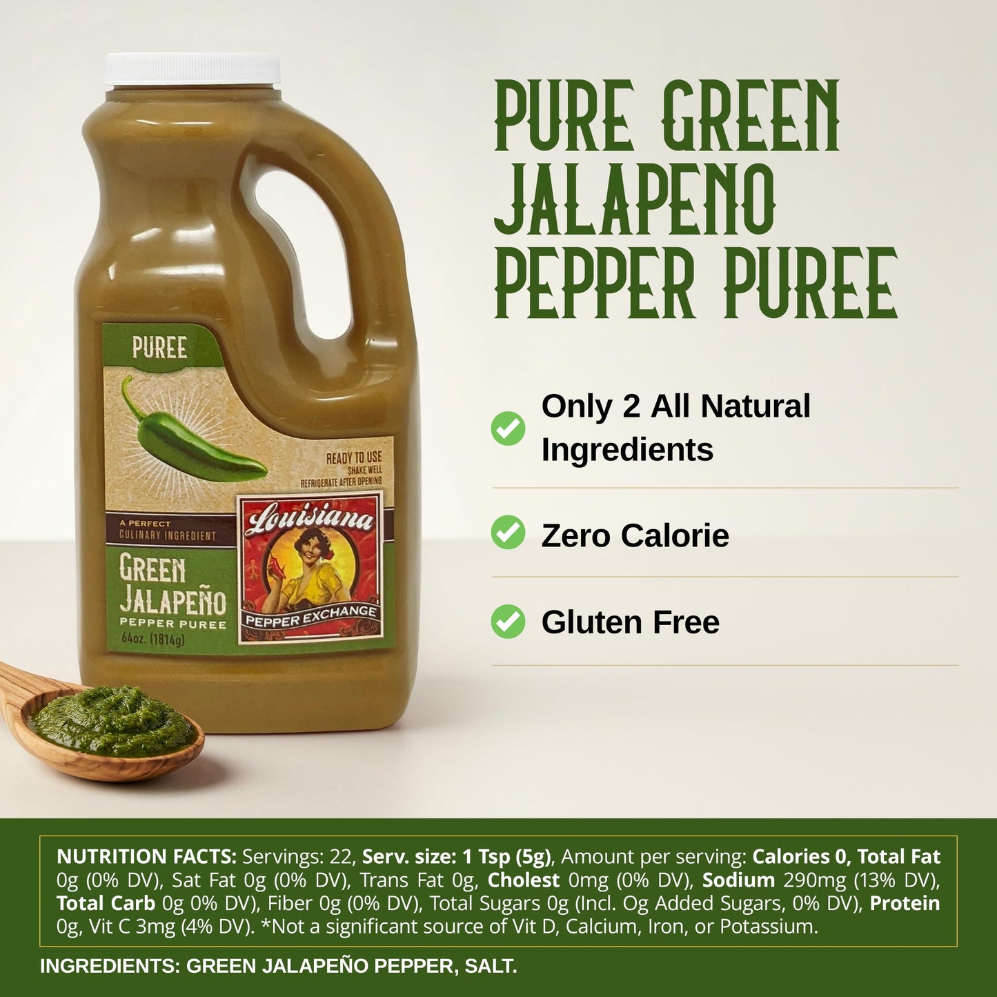 Green Jalapeño Pepper - Louisiana Pepper Exchange - Fresh Pepper Replacement. Save Time and Money in the Kitchen, No More Food Waste. 64 Ounces