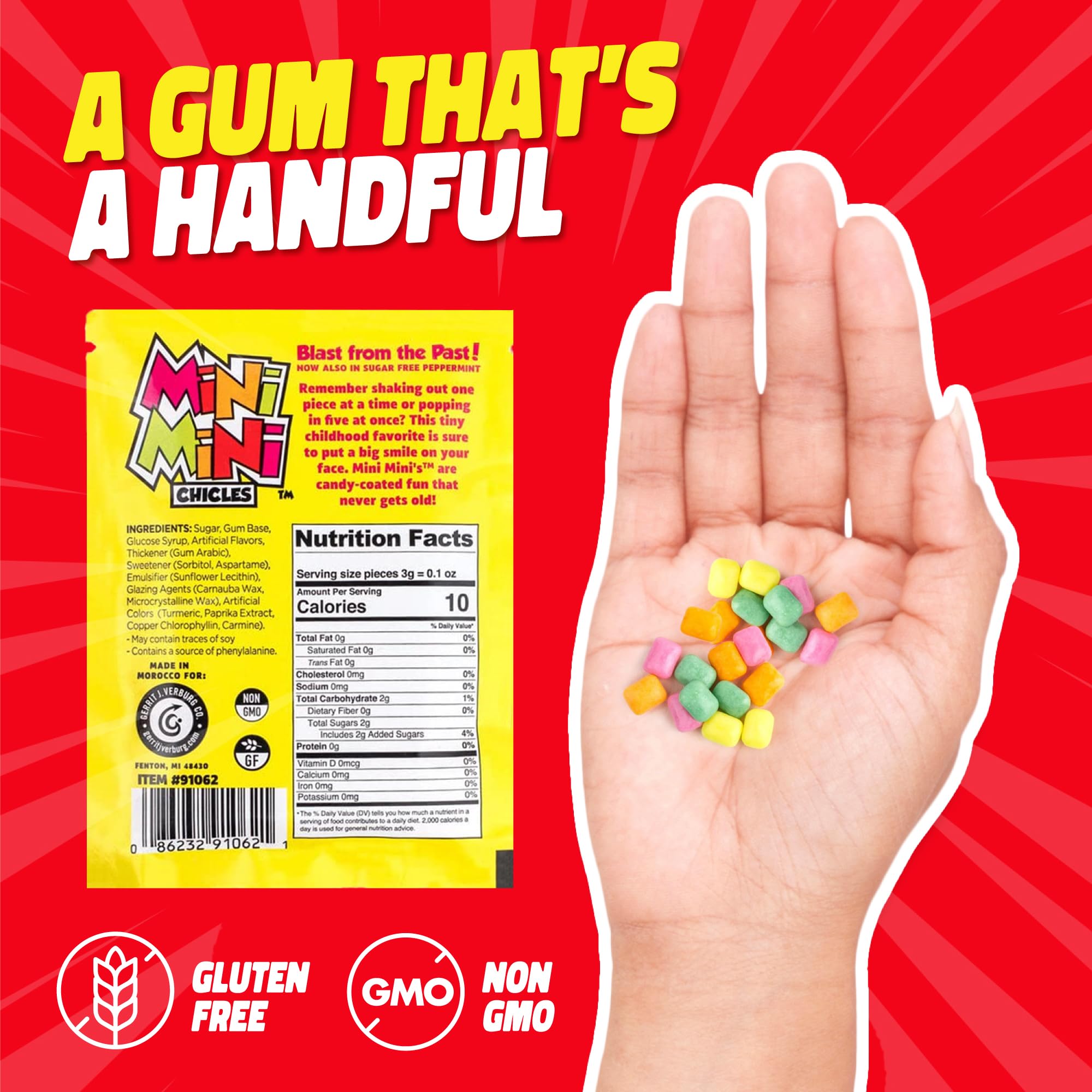 Gerrit’s Mini Mini Fruit Chicles Gum, 0.79 Ounce Pouches - 20 Count Display Box