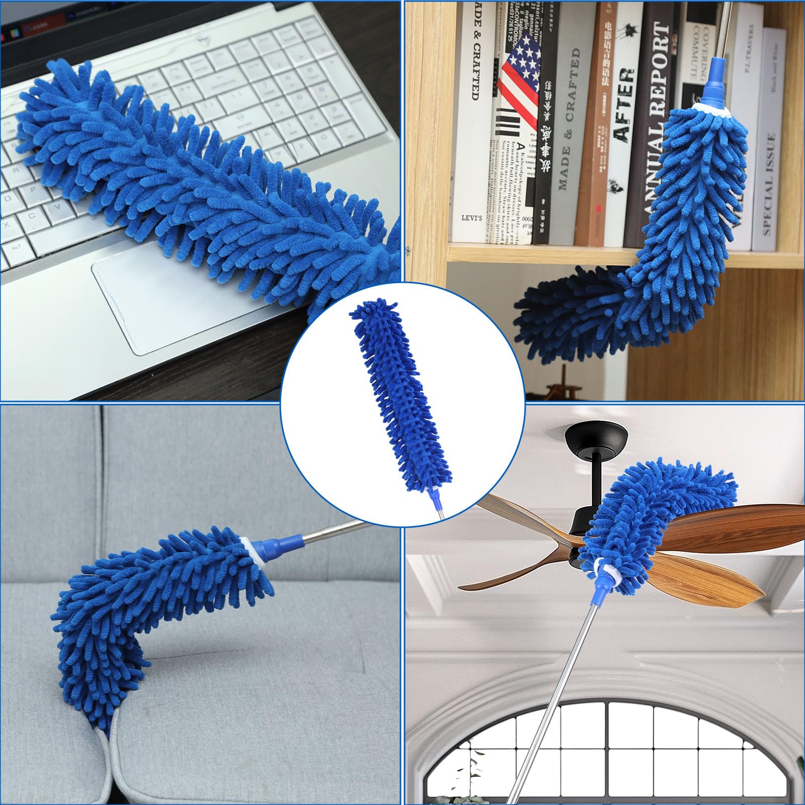 ZZ LAZYCOTTAGE 10 PCS Microfiber Cobweb Duster with Extension Pole (100 Inch Telescoping), Washable Dusters for Cleaning, Multifunctional Bendable